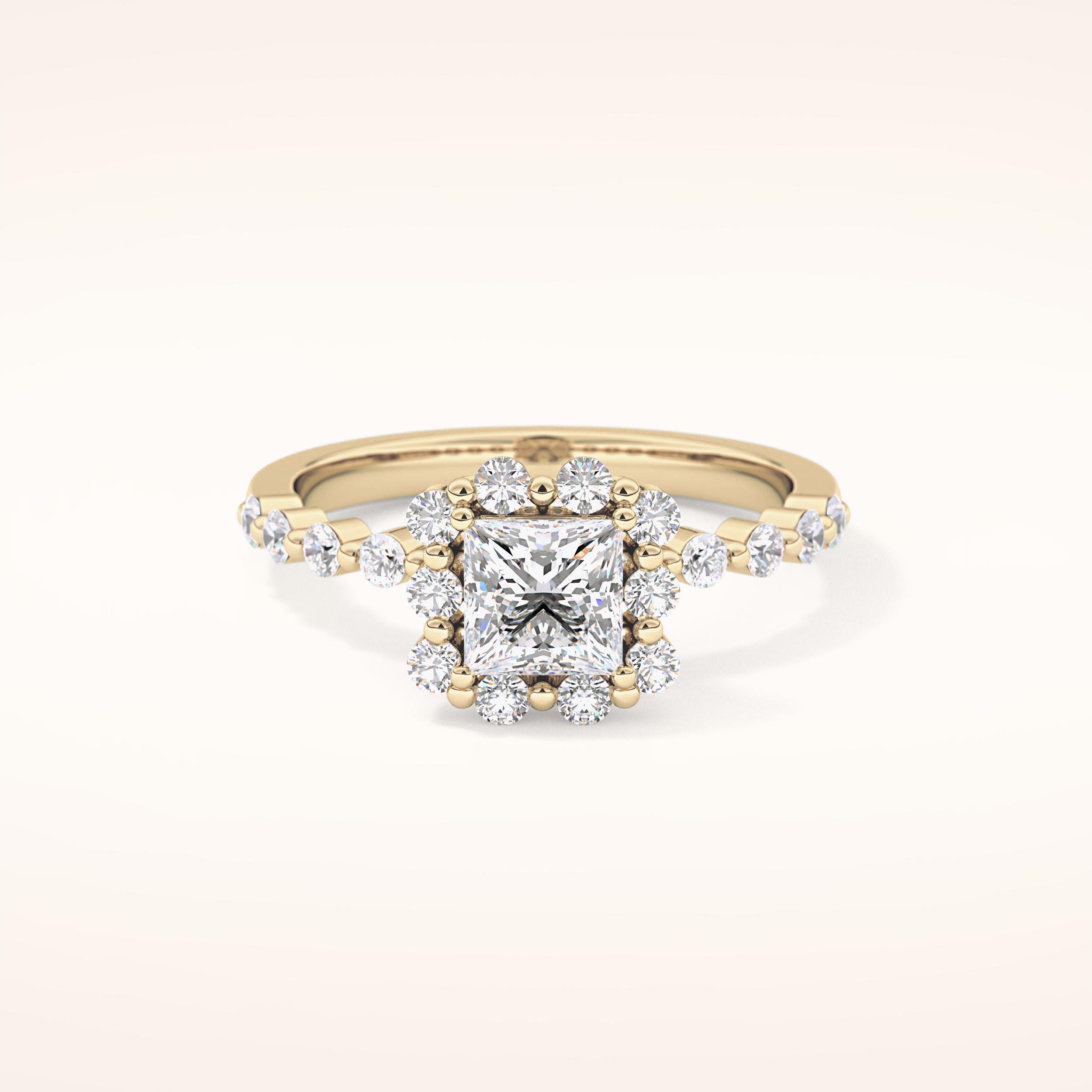 0.78 CT Princess Shaped Halo & Pave Moissanite Engagement Ring