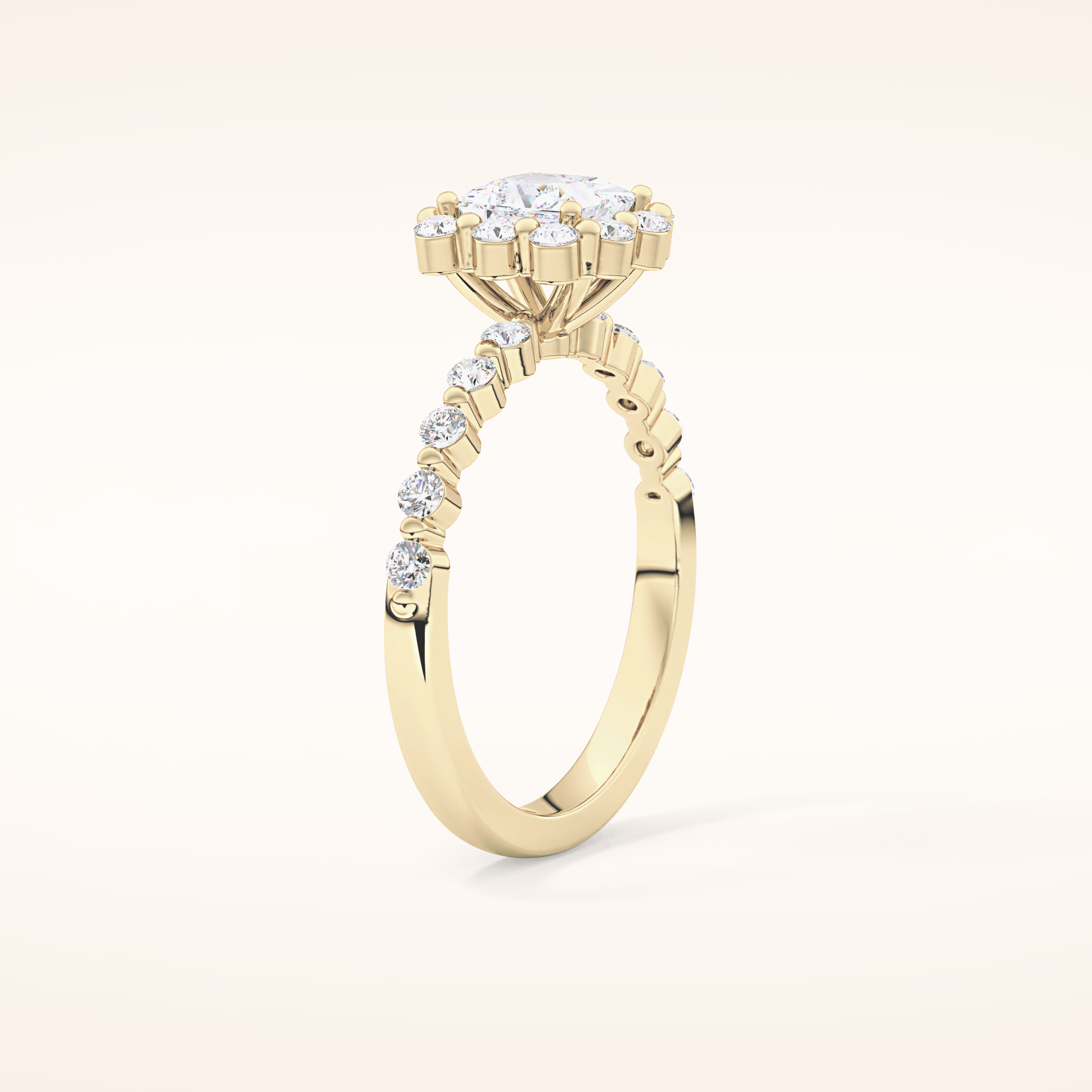 0.78 CT Princess Shaped Halo & Pave Moissanite Engagement Ring