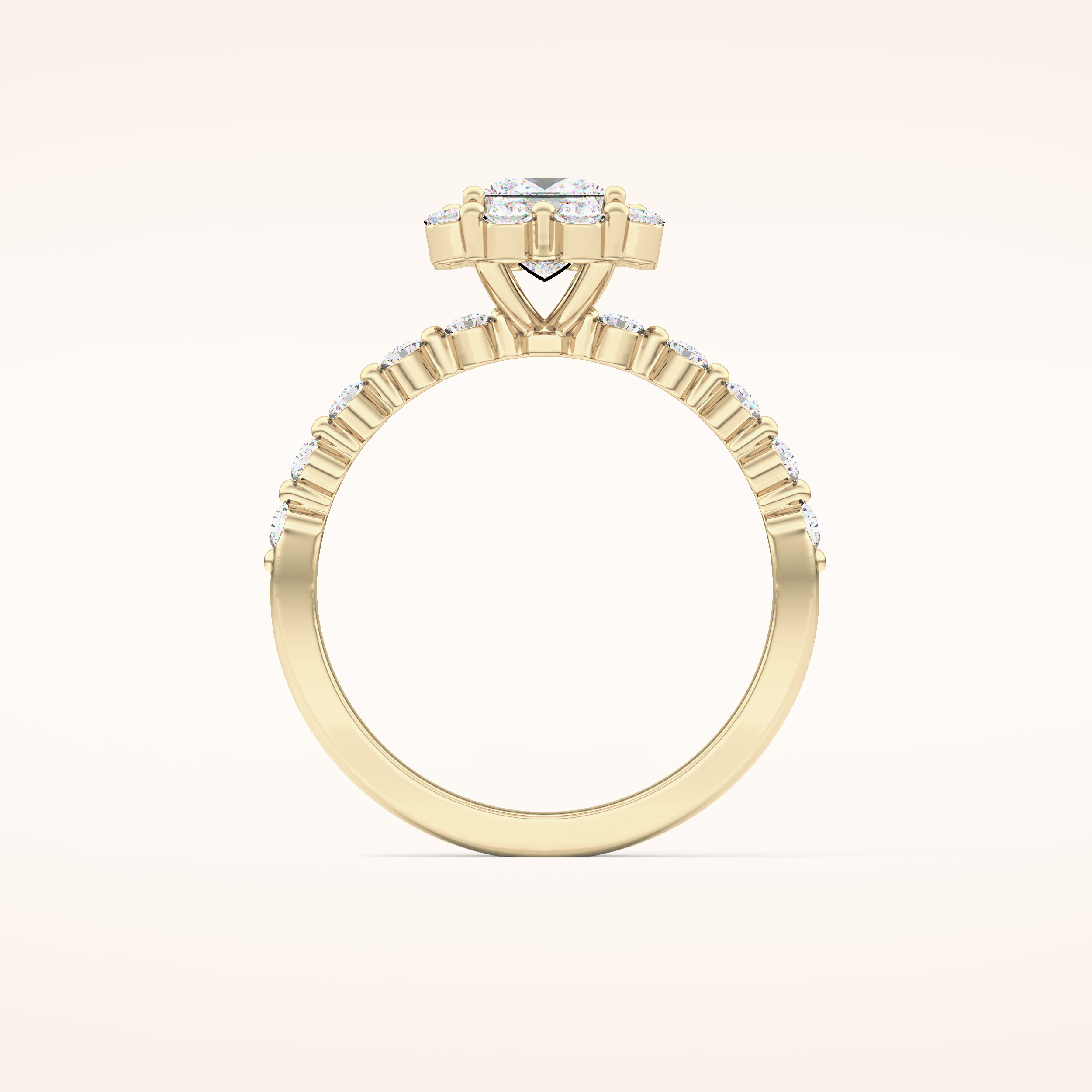 0.78 CT Princess Shaped Halo & Pave Moissanite Engagement Ring