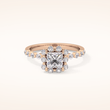0.78 CT Princess Shaped Halo & Pave Moissanite Engagement Ring