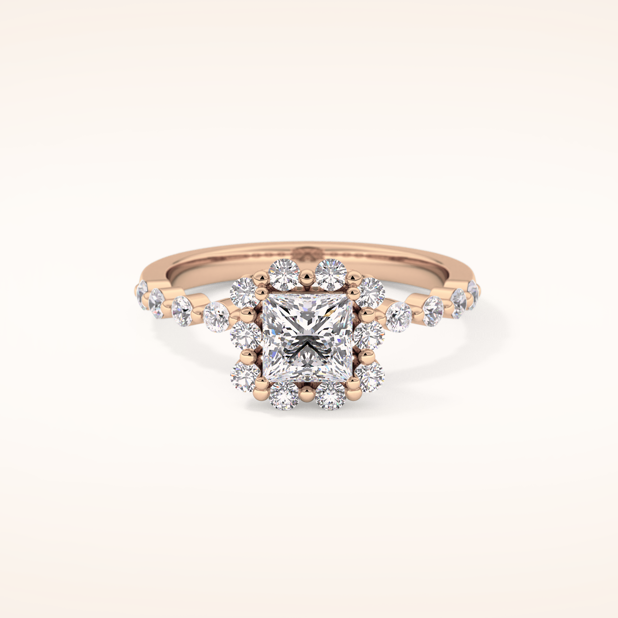 0.78 CT Princess Shaped Halo & Pave Moissanite Engagement Ring