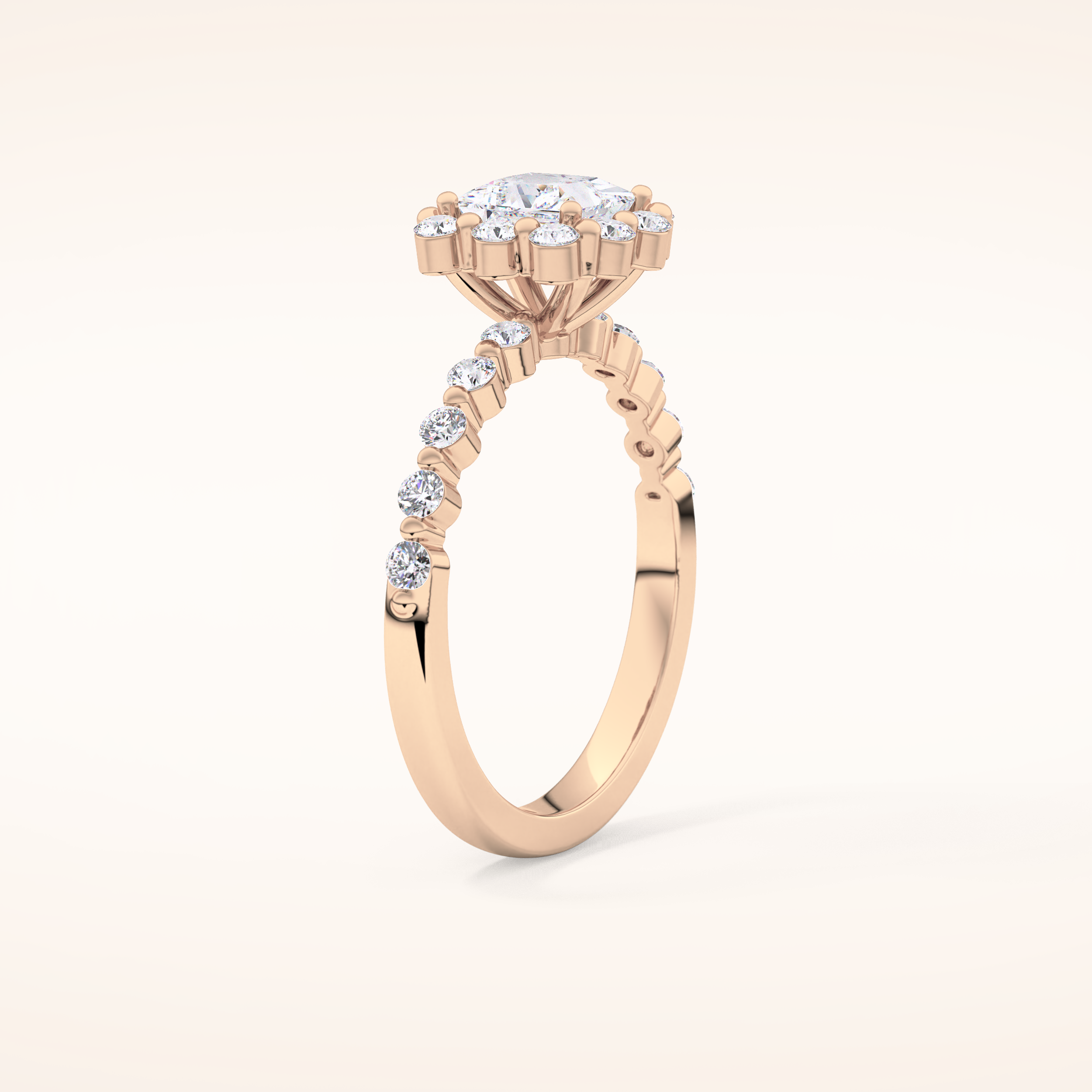 0.78 CT Princess Shaped Halo & Pave Moissanite Engagement Ring