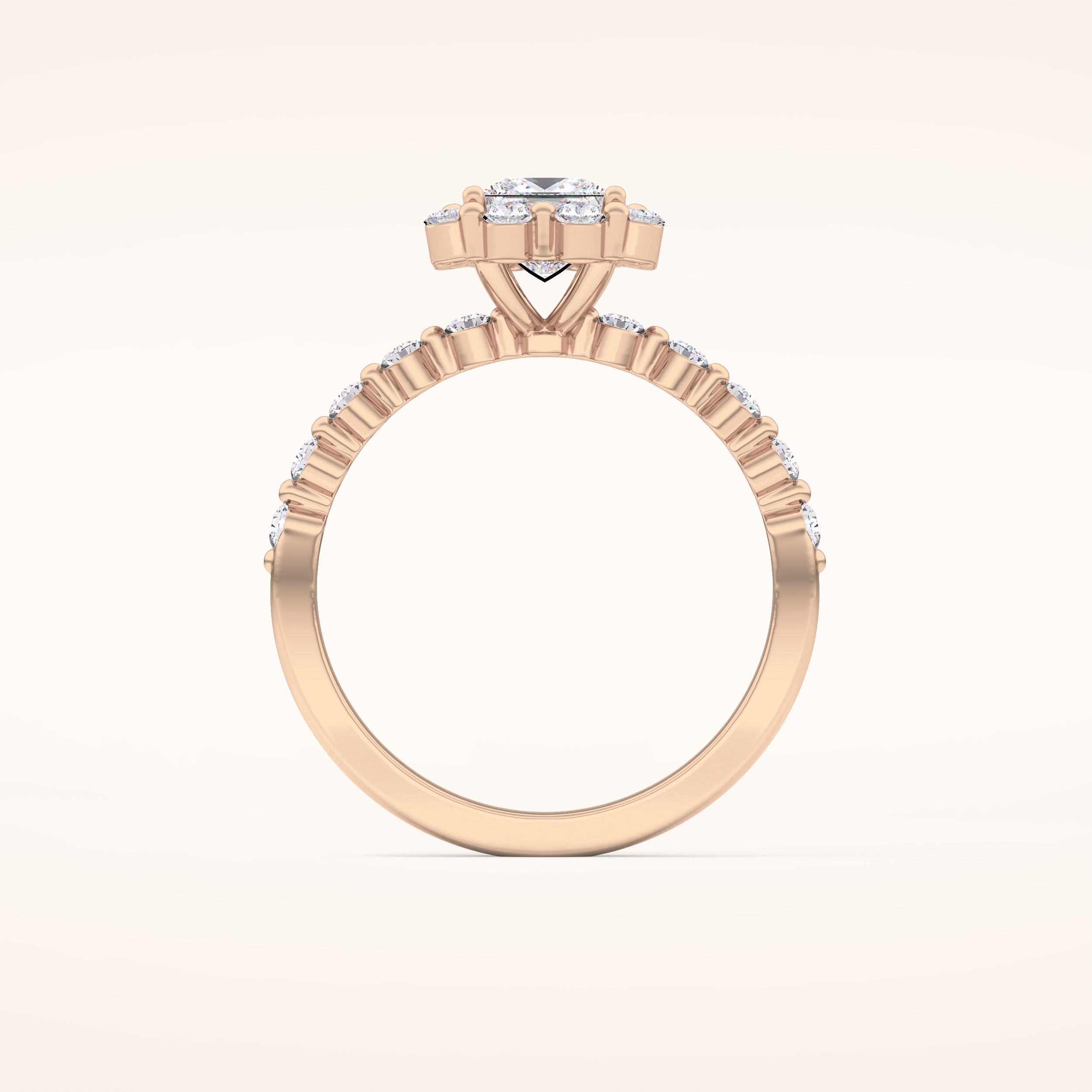 0.78 CT Princess Shaped Halo & Pave Moissanite Engagement Ring