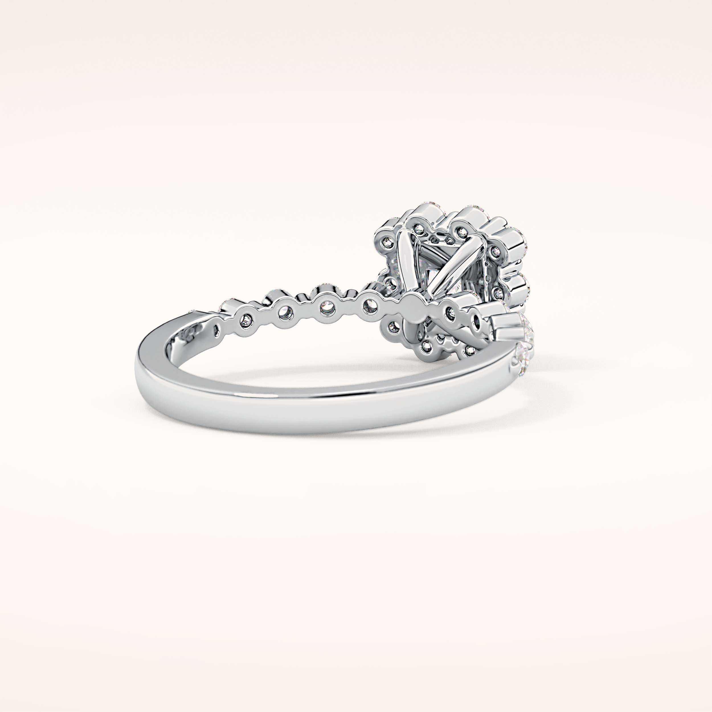 0.78 CT Princess Shaped Halo & Pave Moissanite Engagement Ring