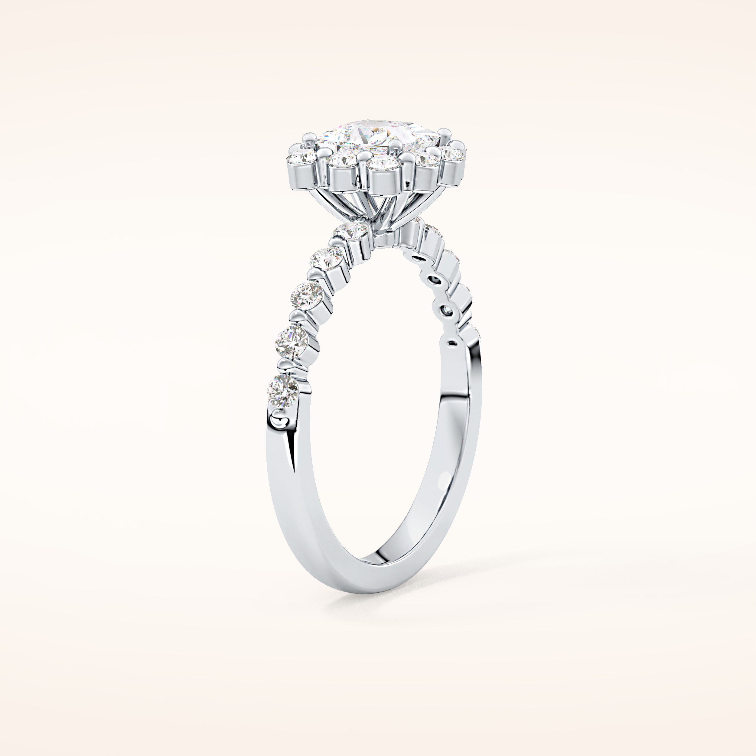 0.78 CT Princess Shaped Halo & Pave Moissanite Engagement Ring
