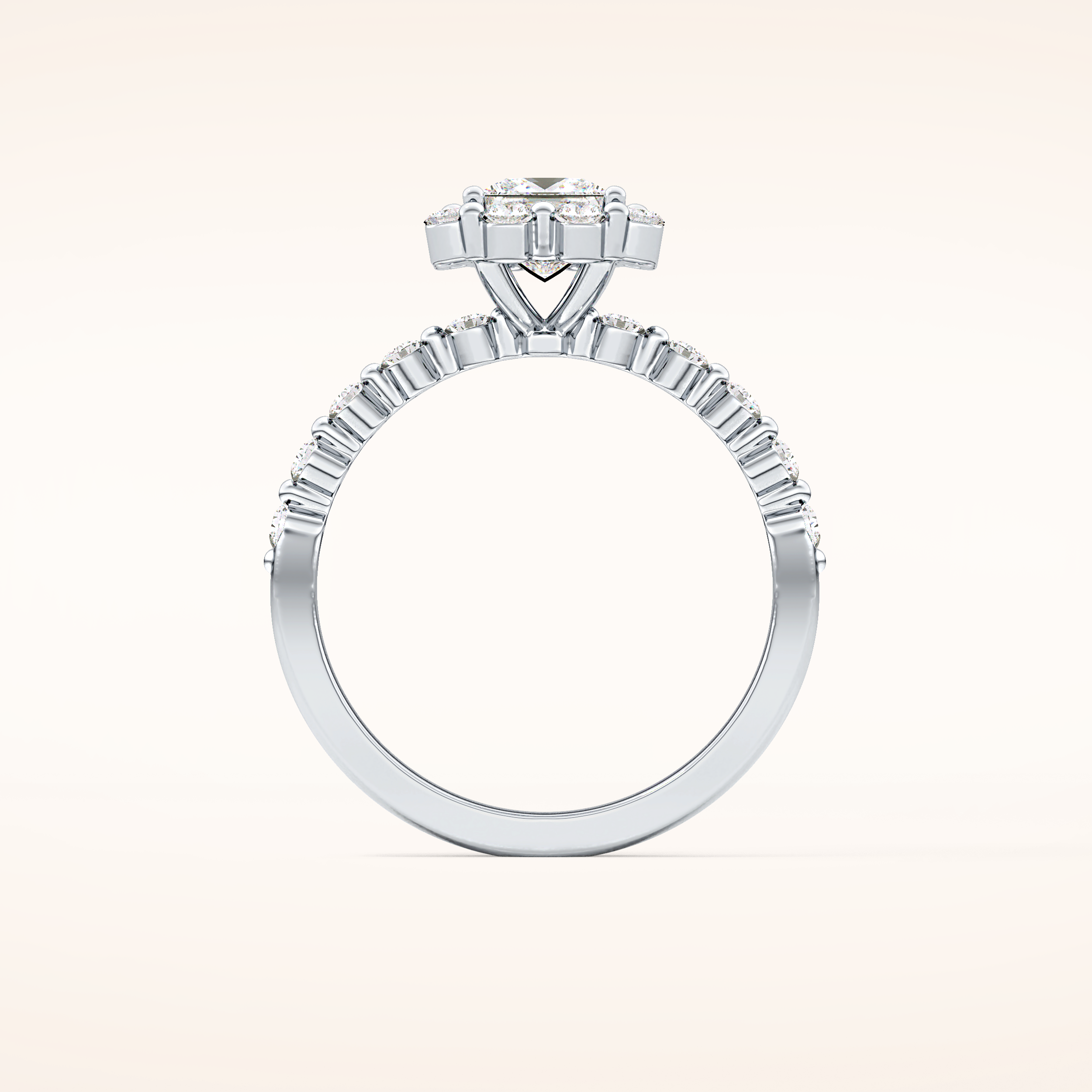 0.78 CT Princess Shaped Halo & Pave Moissanite Engagement Ring
