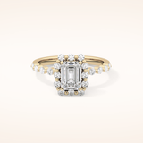 1.02 CT Emerald Shaped Halo & Pave Moissanite Engagement Ring