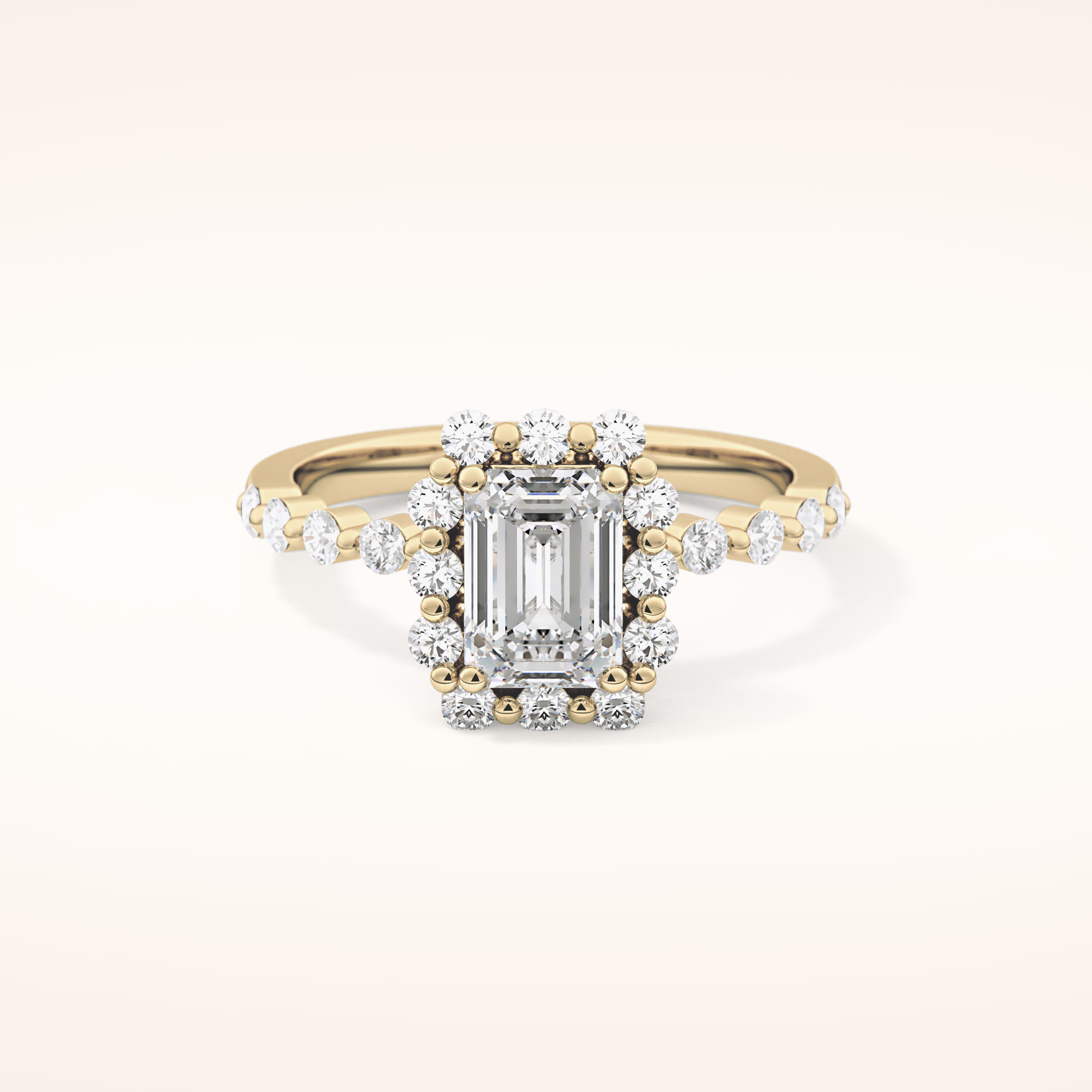 1.02 CT Emerald Shaped Halo & Pave Moissanite Engagement Ring