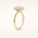 1.02 CT Emerald Shaped Halo & Pave Moissanite Engagement Ring