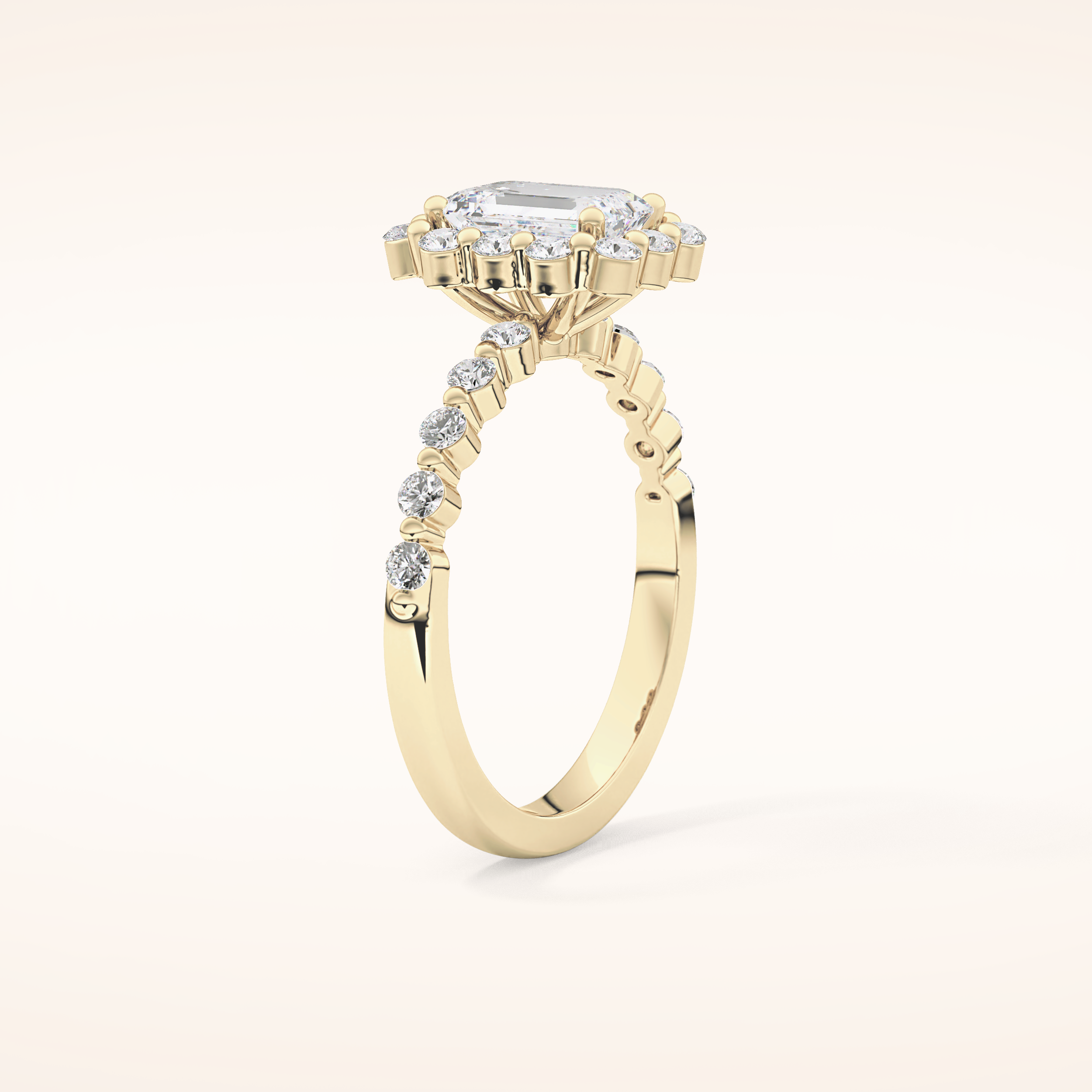 1.02 CT Emerald Shaped Halo & Pave Moissanite Engagement Ring