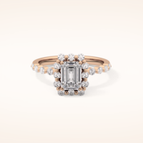 1.02 CT Emerald Shaped Halo & Pave Moissanite Engagement Ring