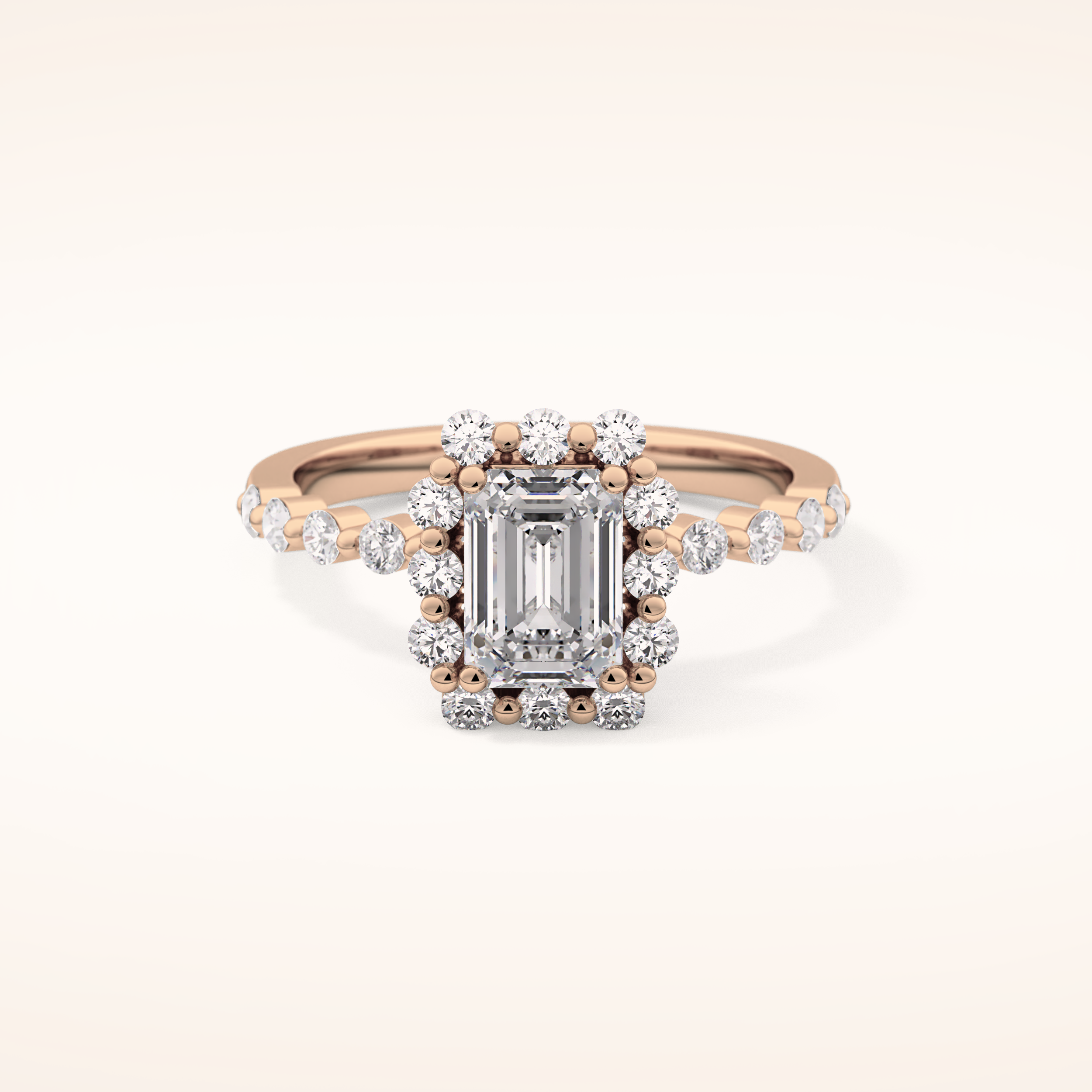 1.02 CT Emerald Shaped Halo & Pave Moissanite Engagement Ring
