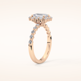 1.02 CT Emerald Shaped Halo & Pave Moissanite Engagement Ring