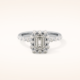1.02 CT Emerald Shaped Halo & Pave Moissanite Engagement Ring