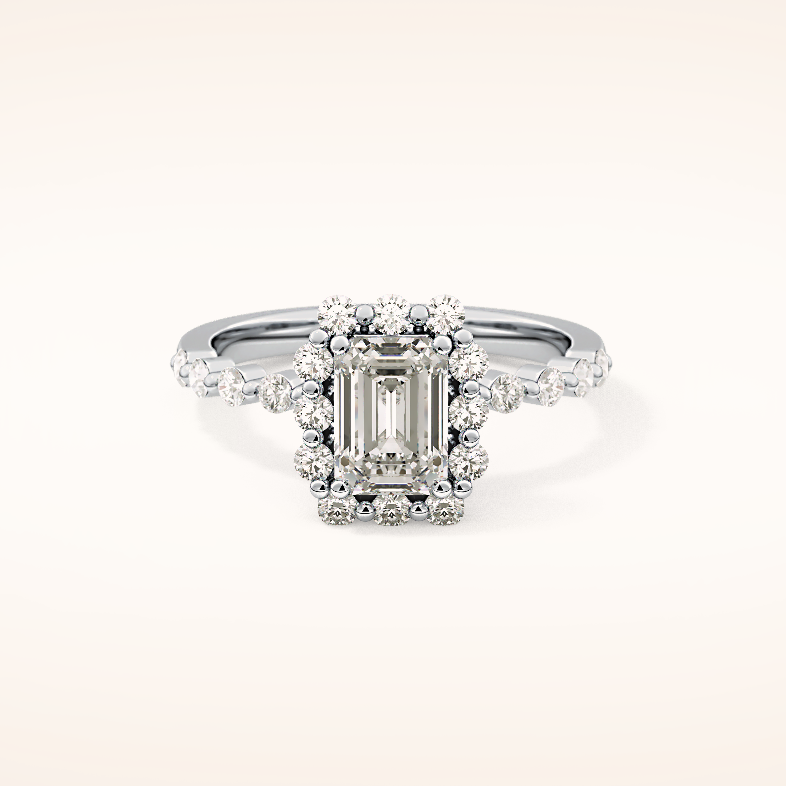 1.02 CT Emerald Shaped Halo & Pave Moissanite Engagement Ring