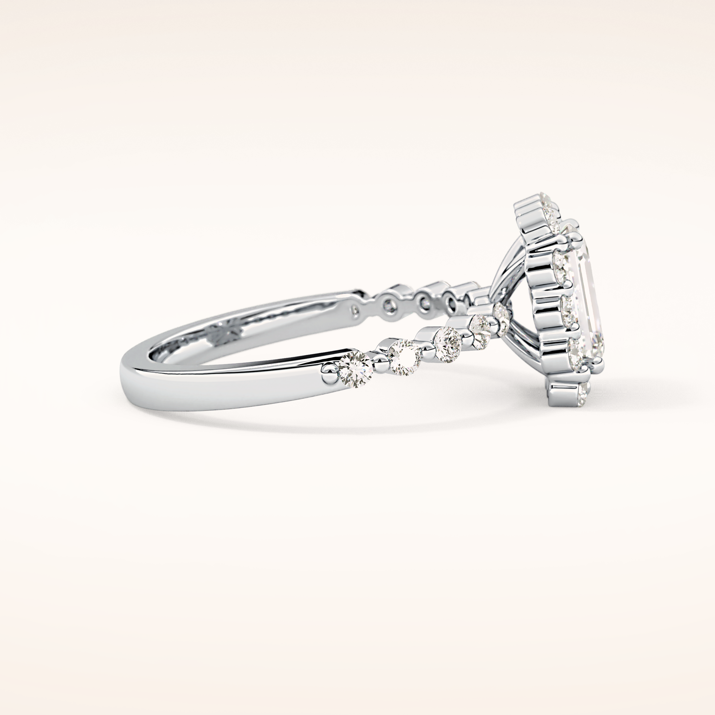1.02 CT Emerald Shaped Halo & Pave Moissanite Engagement Ring