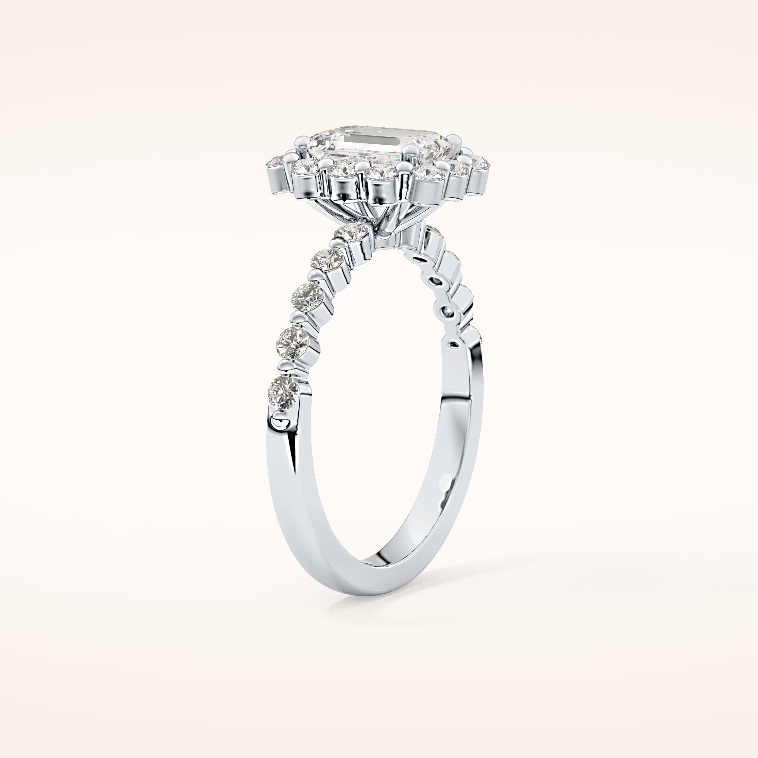 1.02 CT Emerald Shaped Halo & Pave Moissanite Engagement Ring