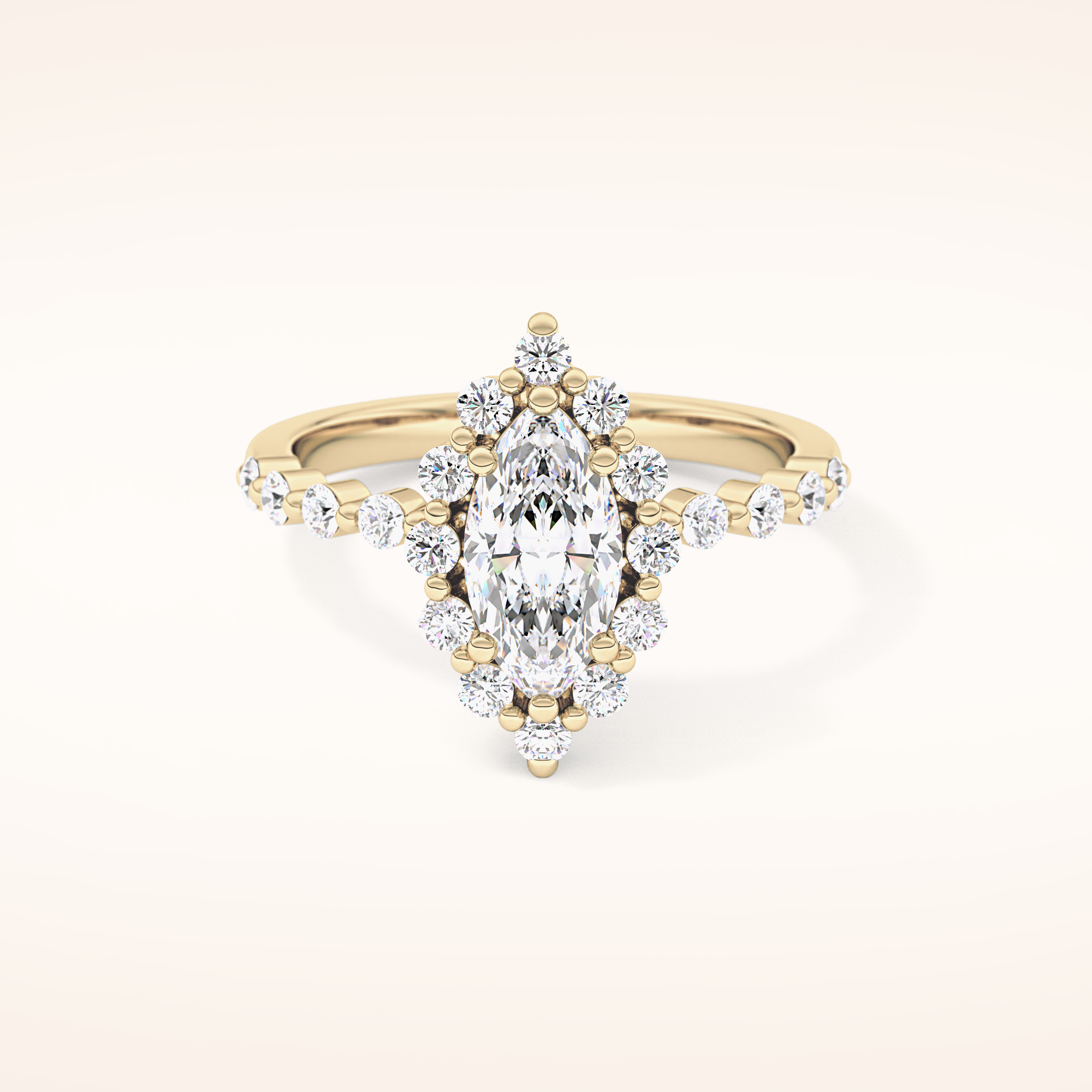 0.82 CT Marquise Shaped Halo & Pave Moissanite Engagement Ring