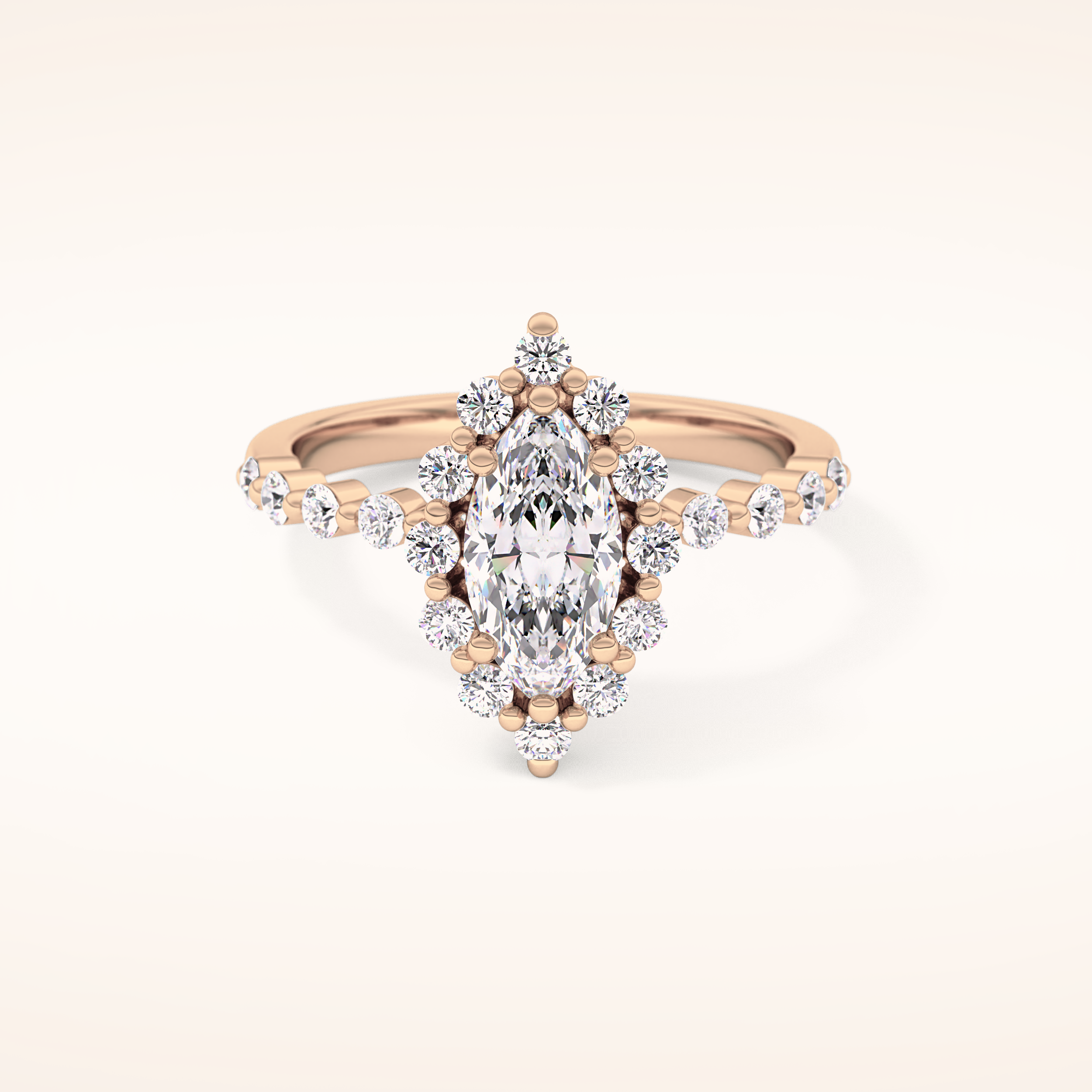 0.82 CT Marquise Shaped Halo & Pave Moissanite Engagement Ring