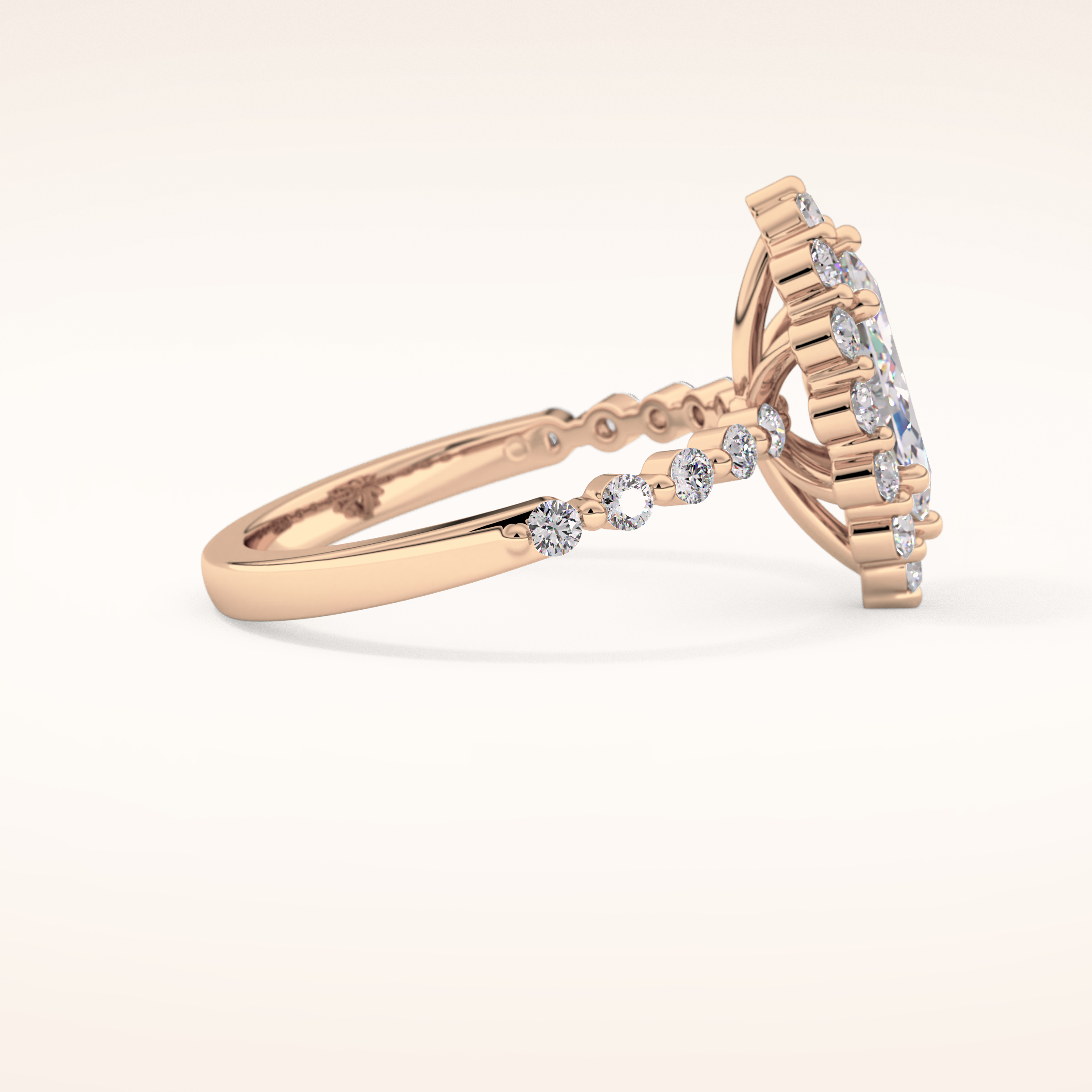 0.82 CT Marquise Shaped Halo & Pave Moissanite Engagement Ring
