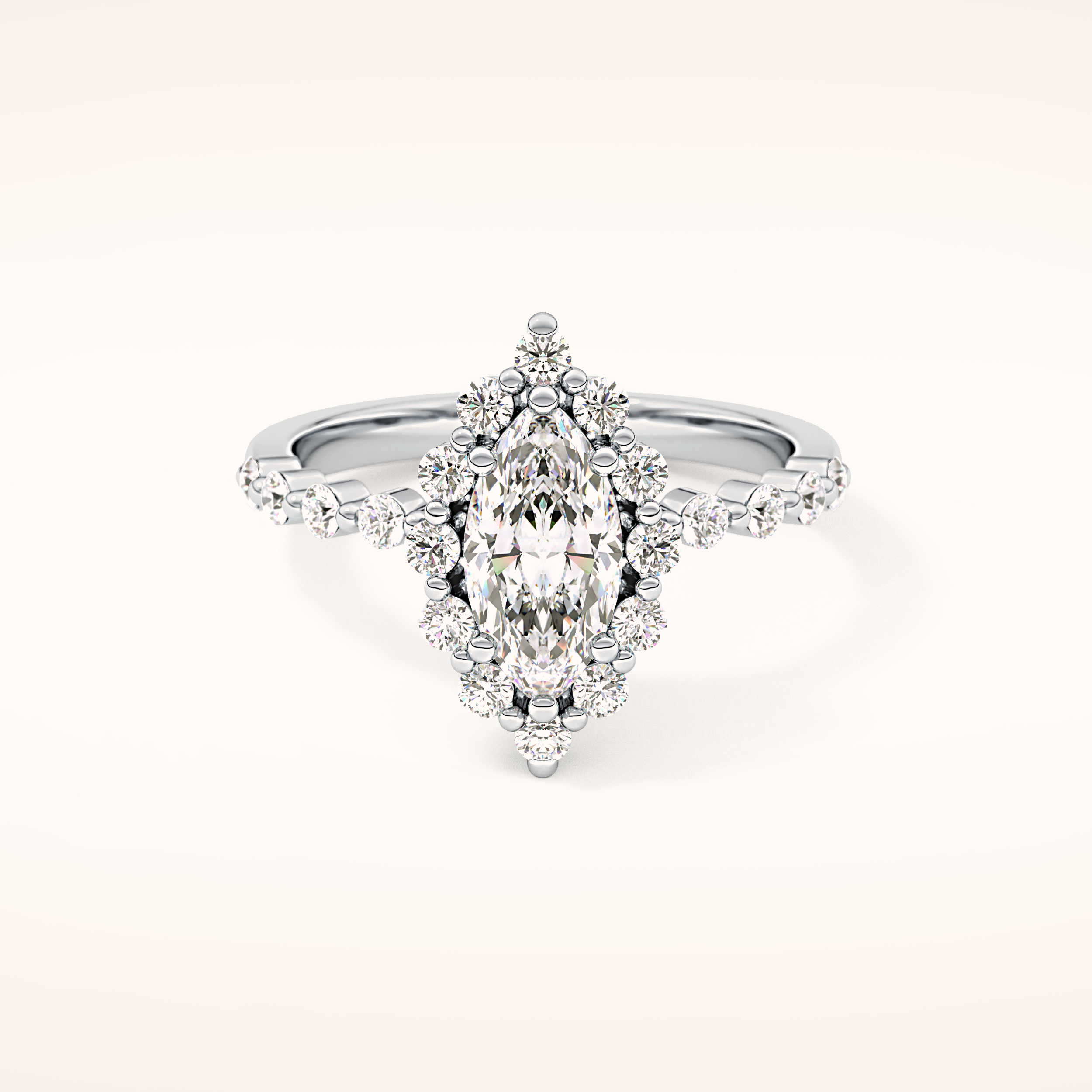 0.82 CT Marquise Shaped Halo & Pave Moissanite Engagement Ring