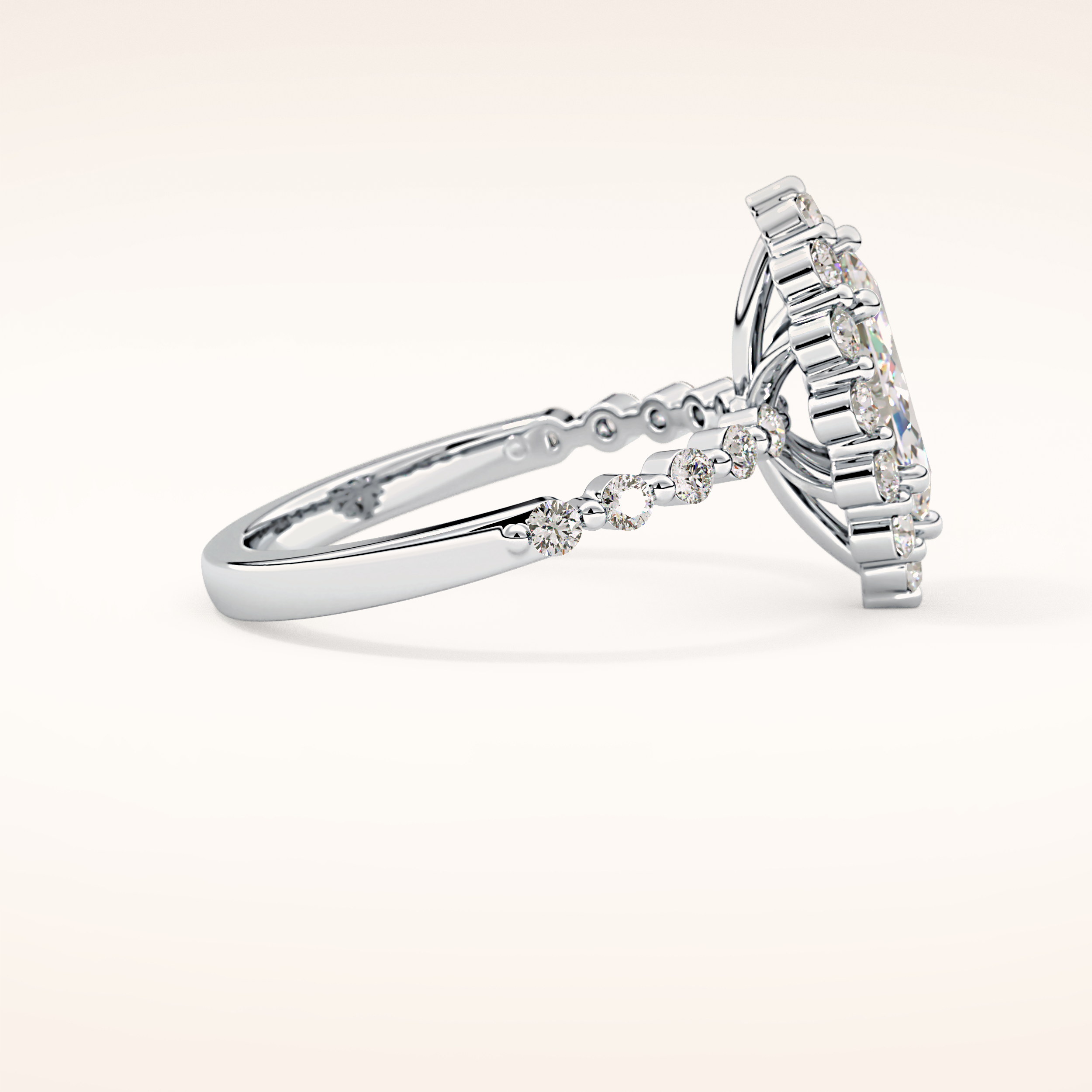 0.82 CT Marquise Shaped Halo & Pave Moissanite Engagement Ring