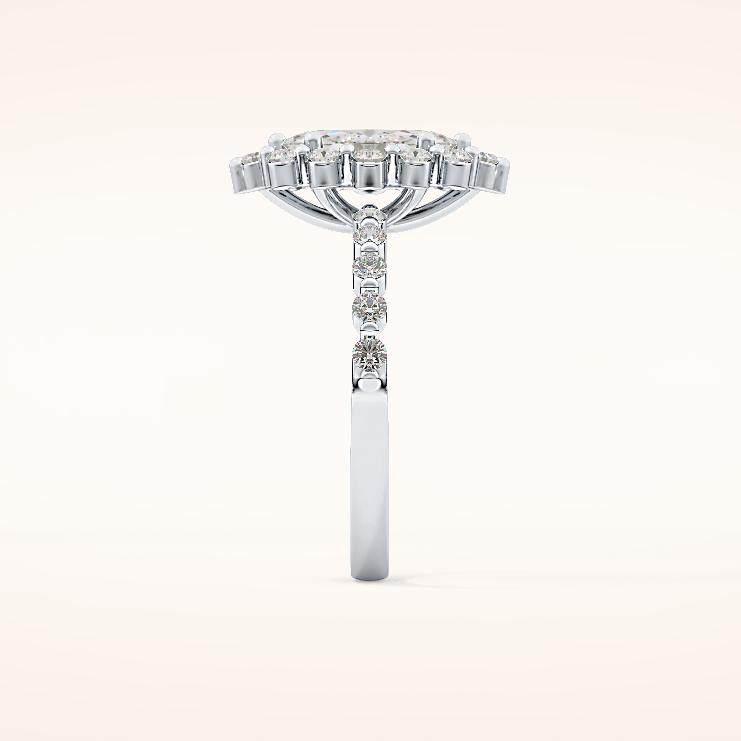 0.82 CT Marquise Shaped Halo & Pave Moissanite Engagement Ring