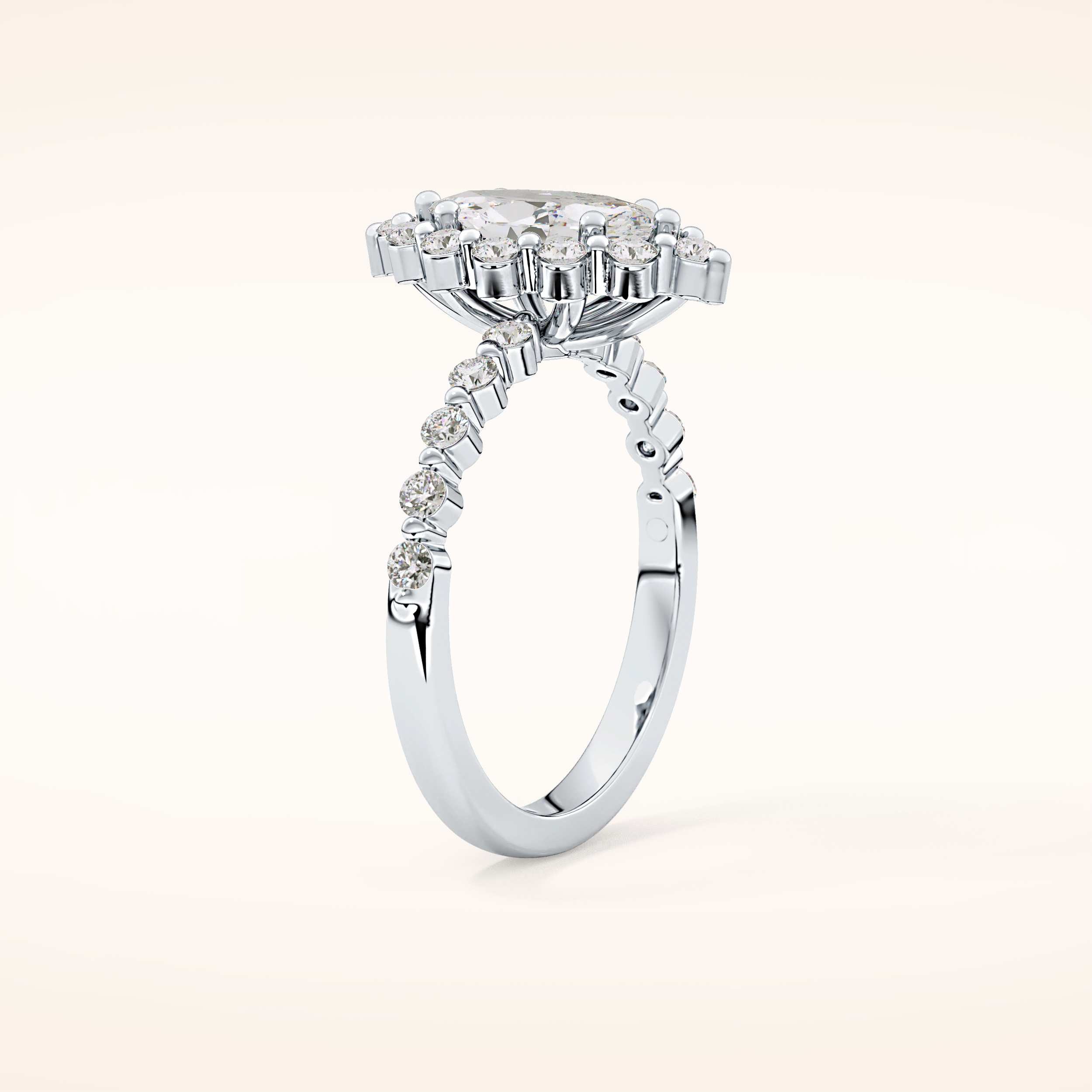 0.82 CT Marquise Shaped Halo & Pave Moissanite Engagement Ring