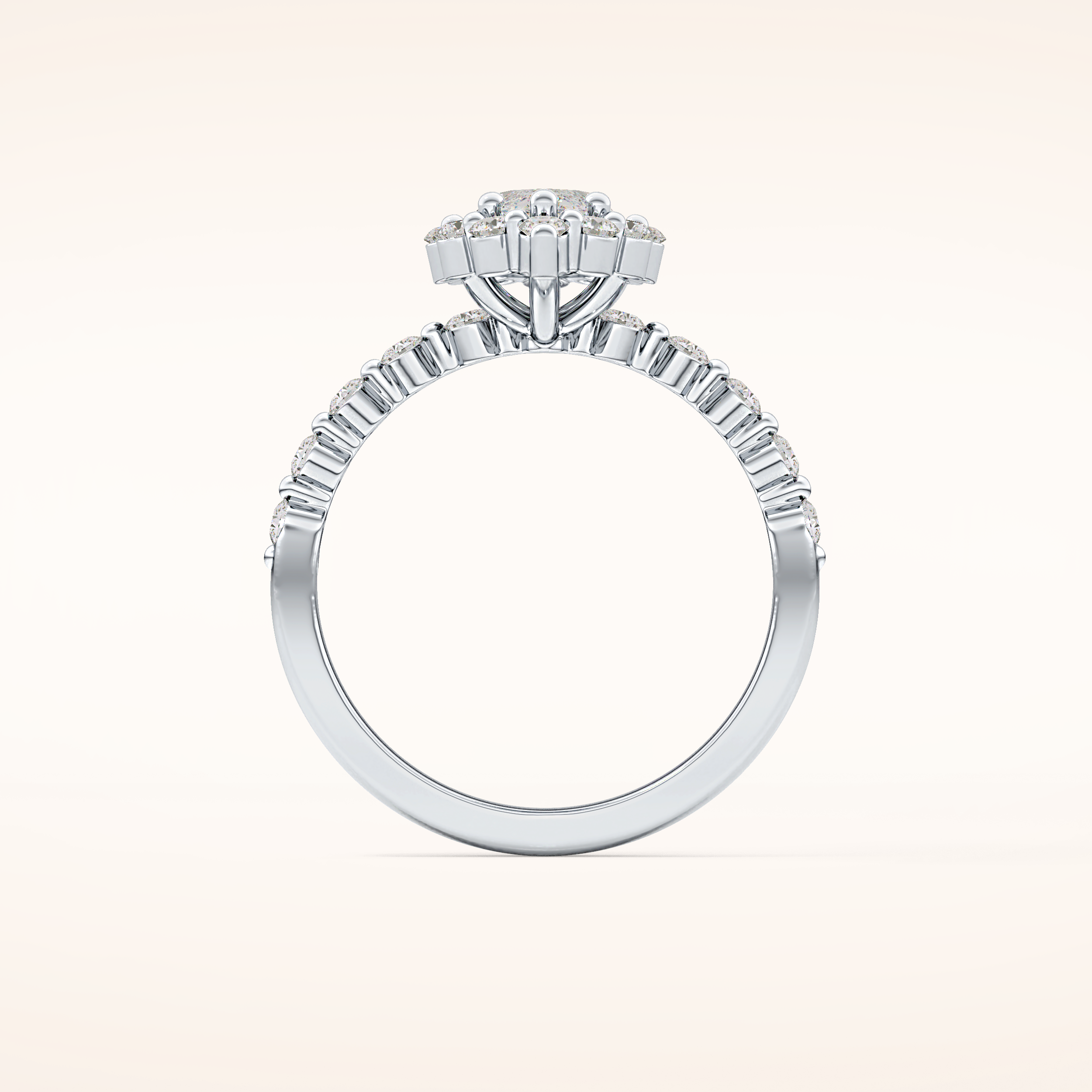 0.82 CT Marquise Shaped Halo & Pave Moissanite Engagement Ring