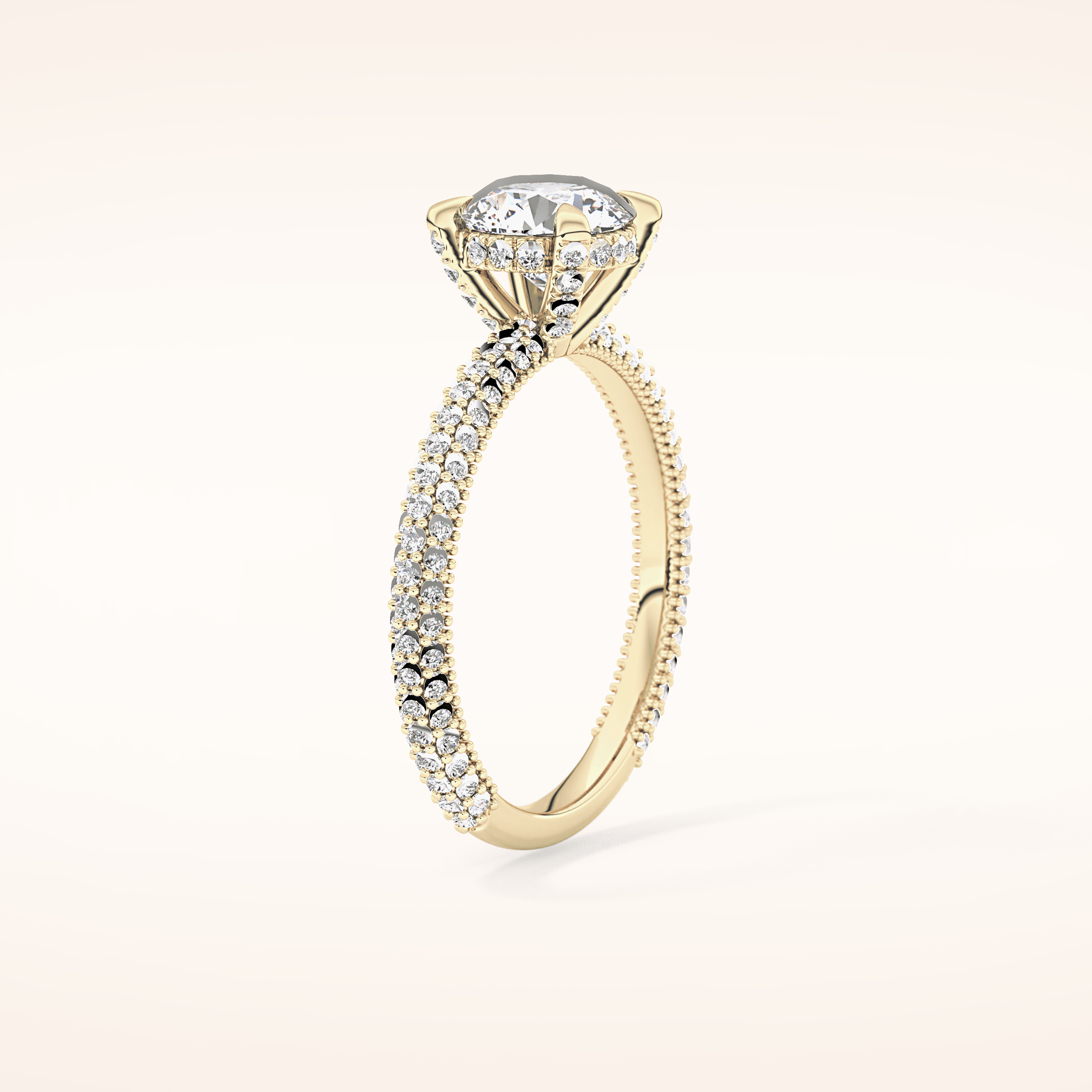 1.03 CT Round Shaped Halo & Pave Moissanite Engagement Ring