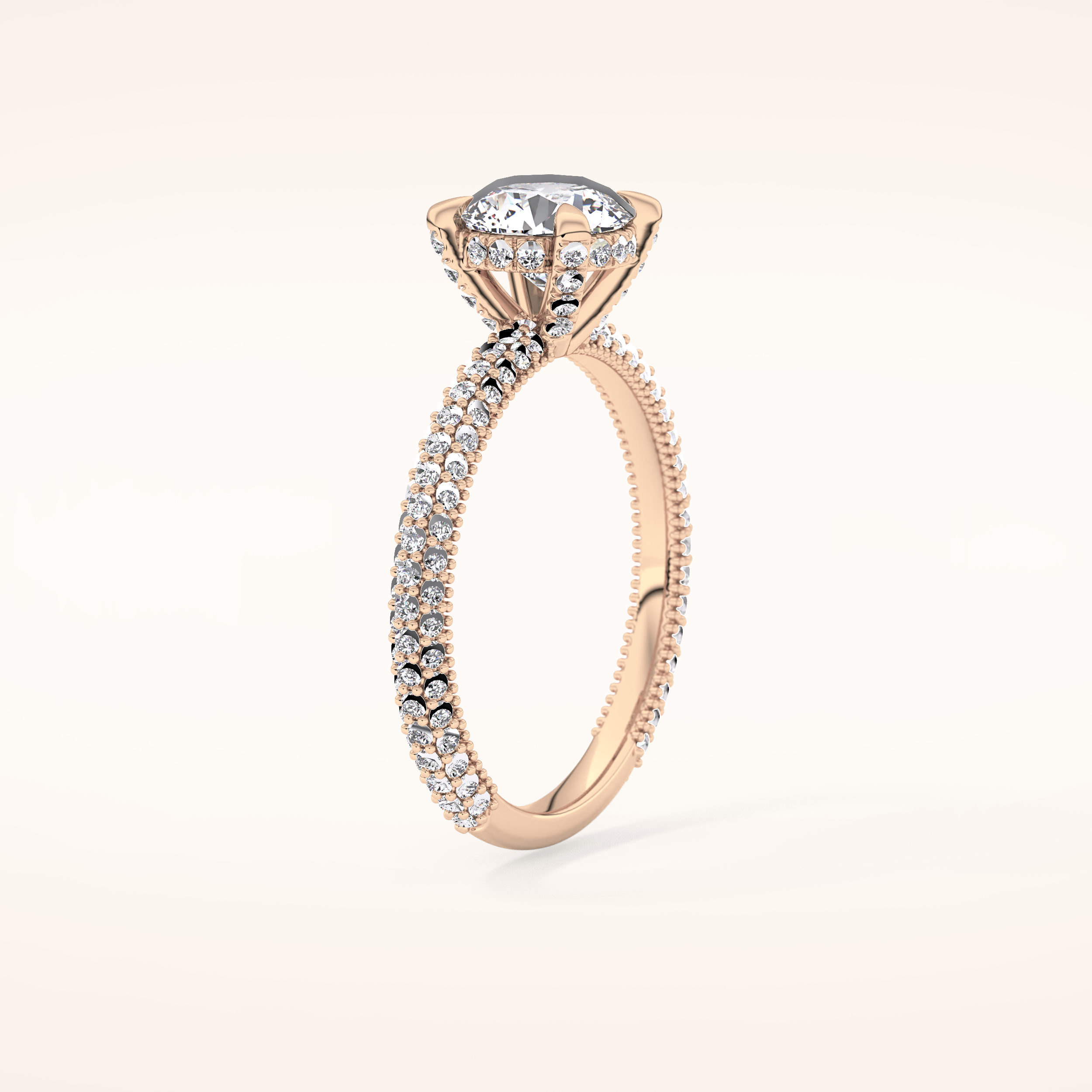 1.03 CT Round Shaped Halo & Pave Moissanite Engagement Ring