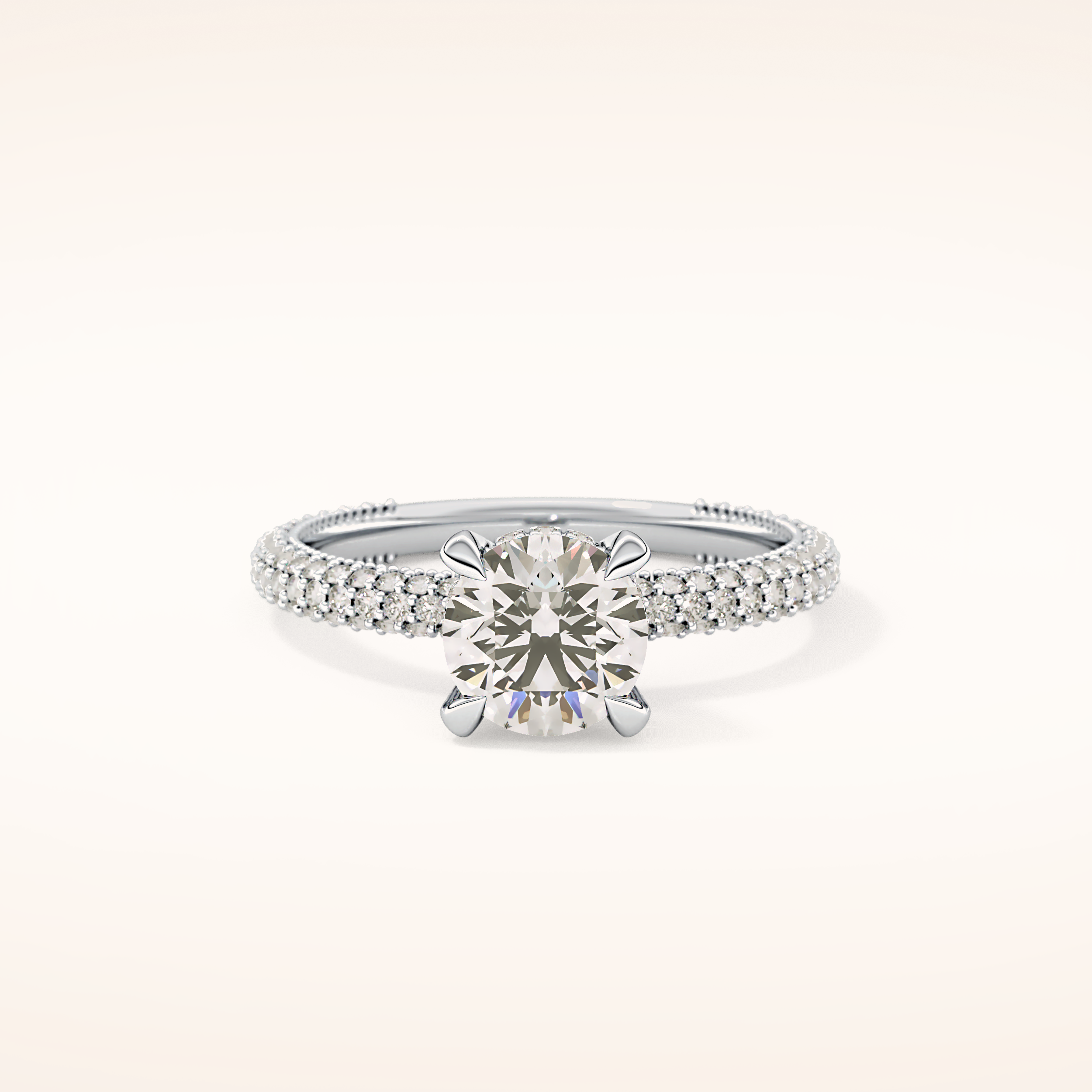 1.03 CT Round Shaped Halo & Pave Moissanite Engagement Ring
