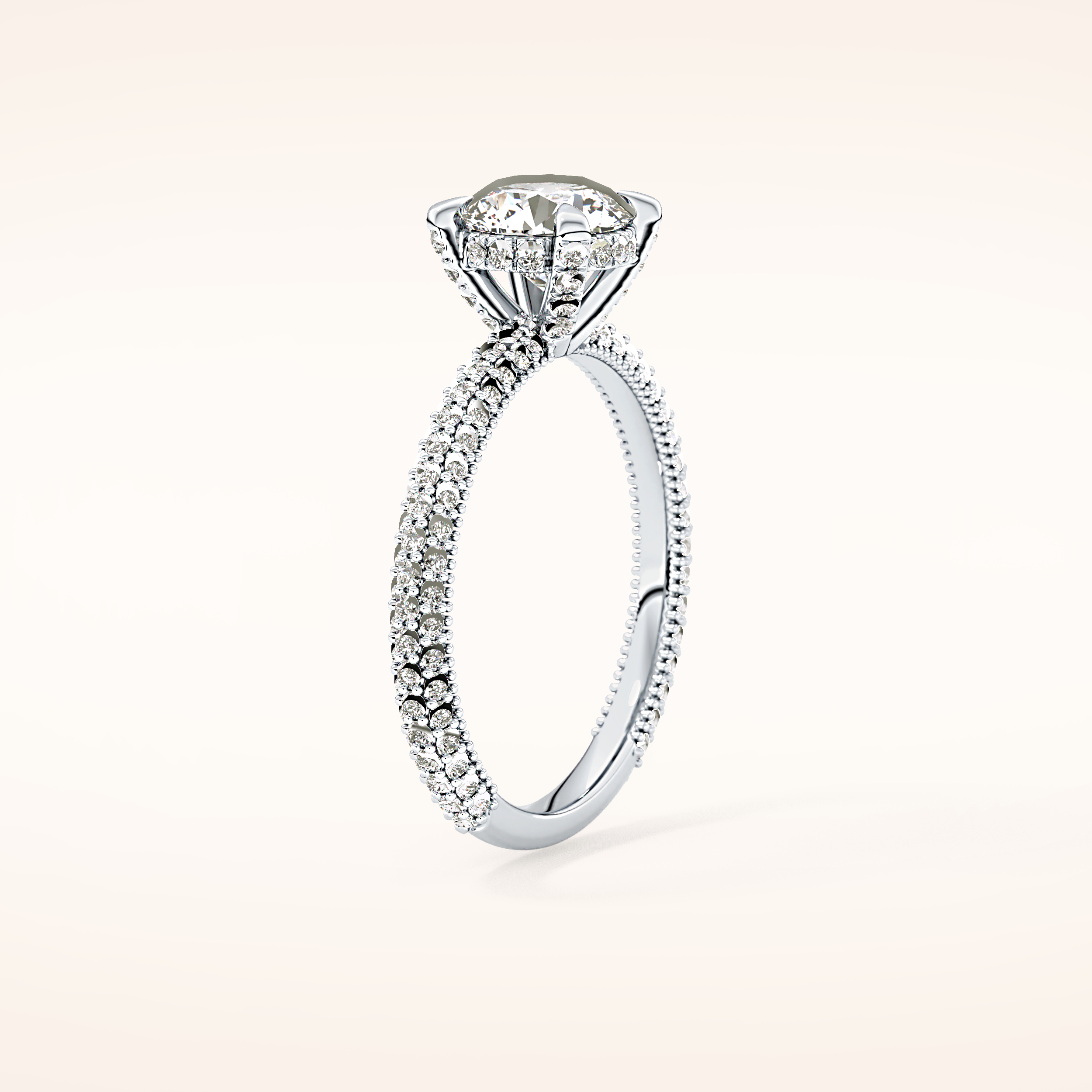1.03 CT Round Shaped Halo & Pave Moissanite Engagement Ring