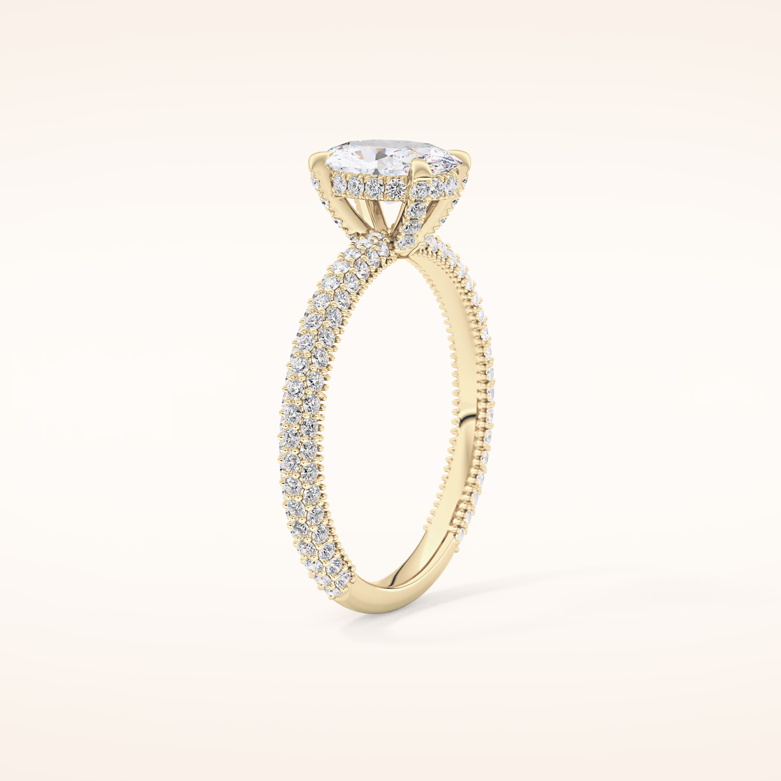 0.83 CT Oval Shaped Hidden Halo & Pave Moissanite Engagement Ring