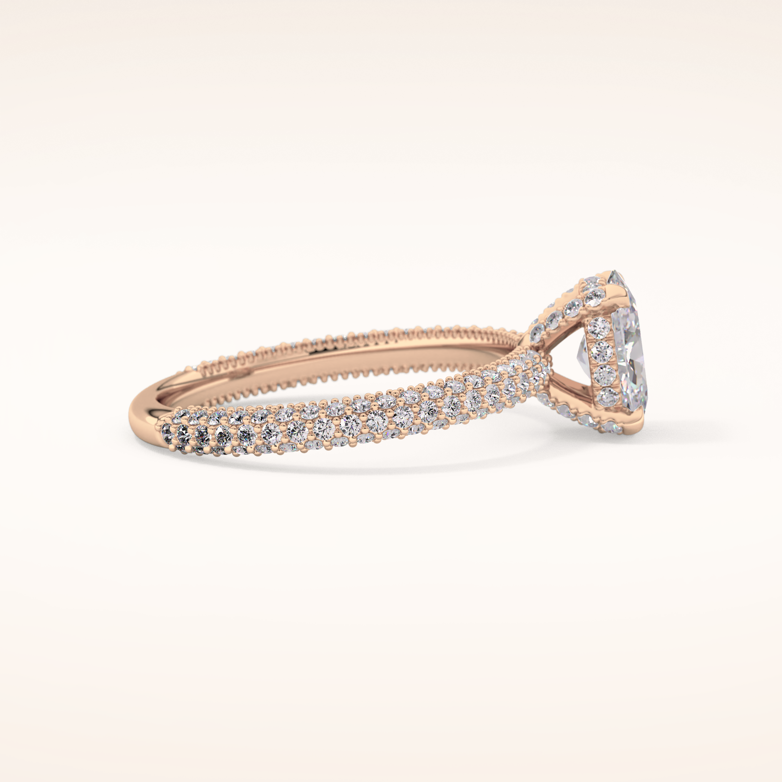 0.83 CT Oval Shaped Hidden Halo & Pave Moissanite Engagement Ring