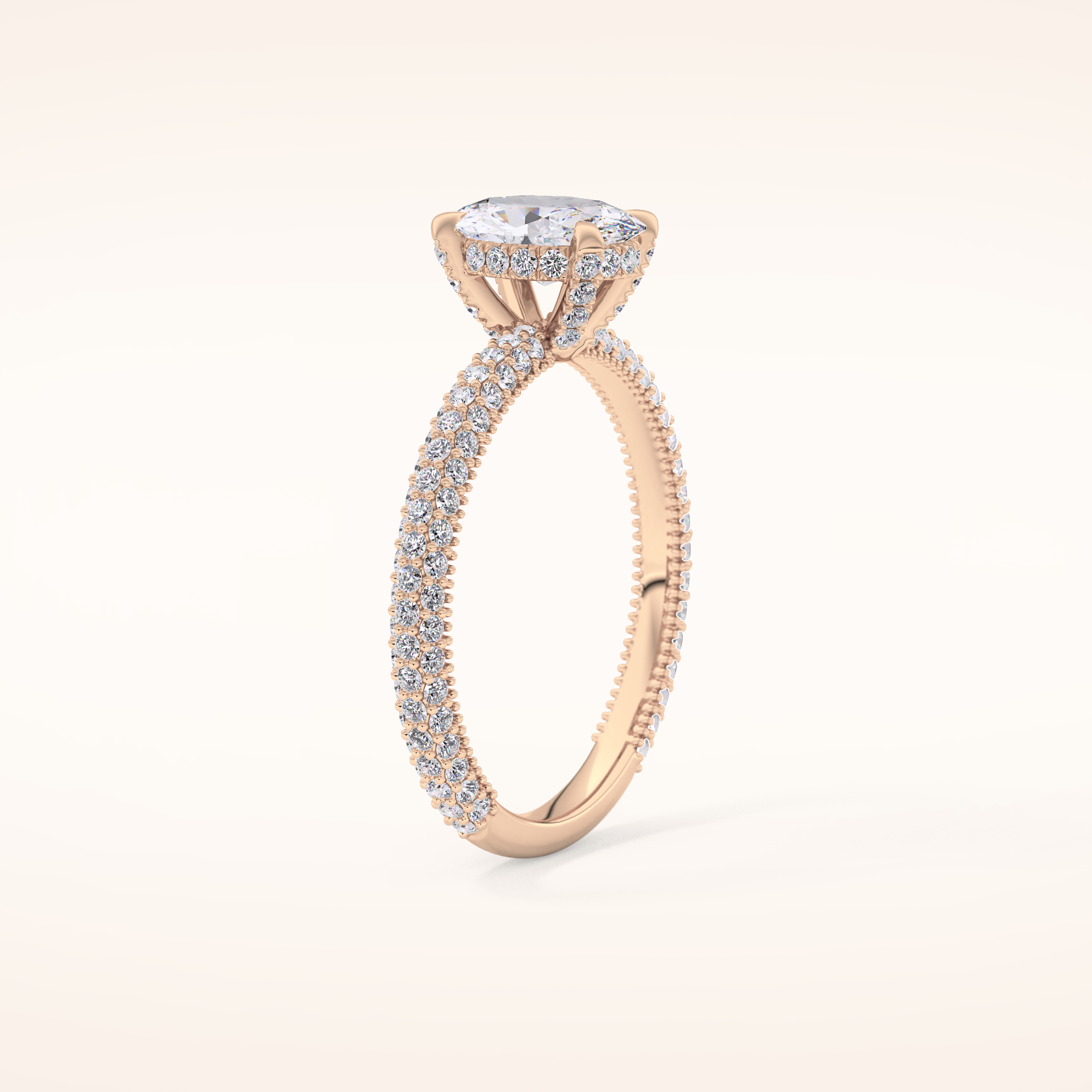 0.83 CT Oval Shaped Hidden Halo & Pave Moissanite Engagement Ring