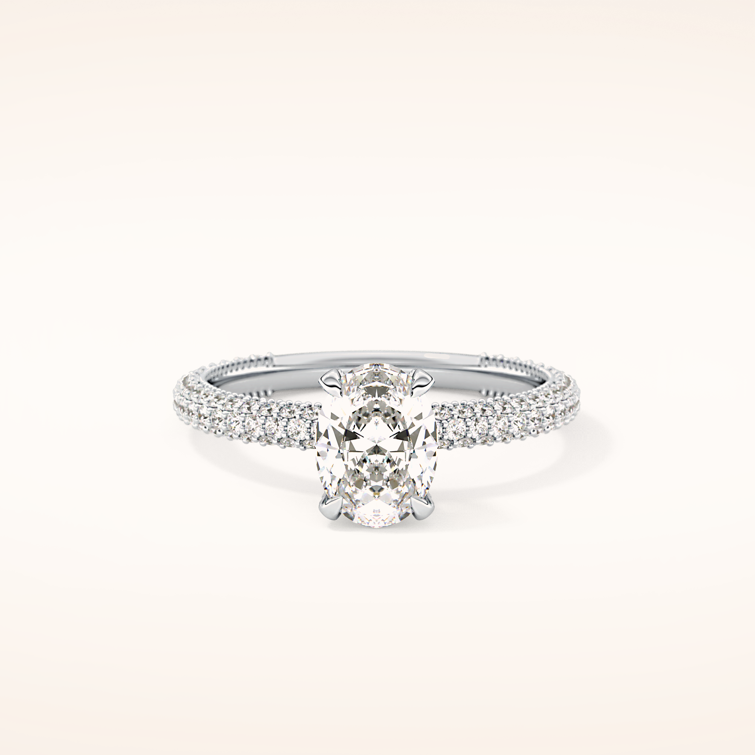 0.83 CT Oval Shaped Hidden Halo & Pave Moissanite Engagement Ring