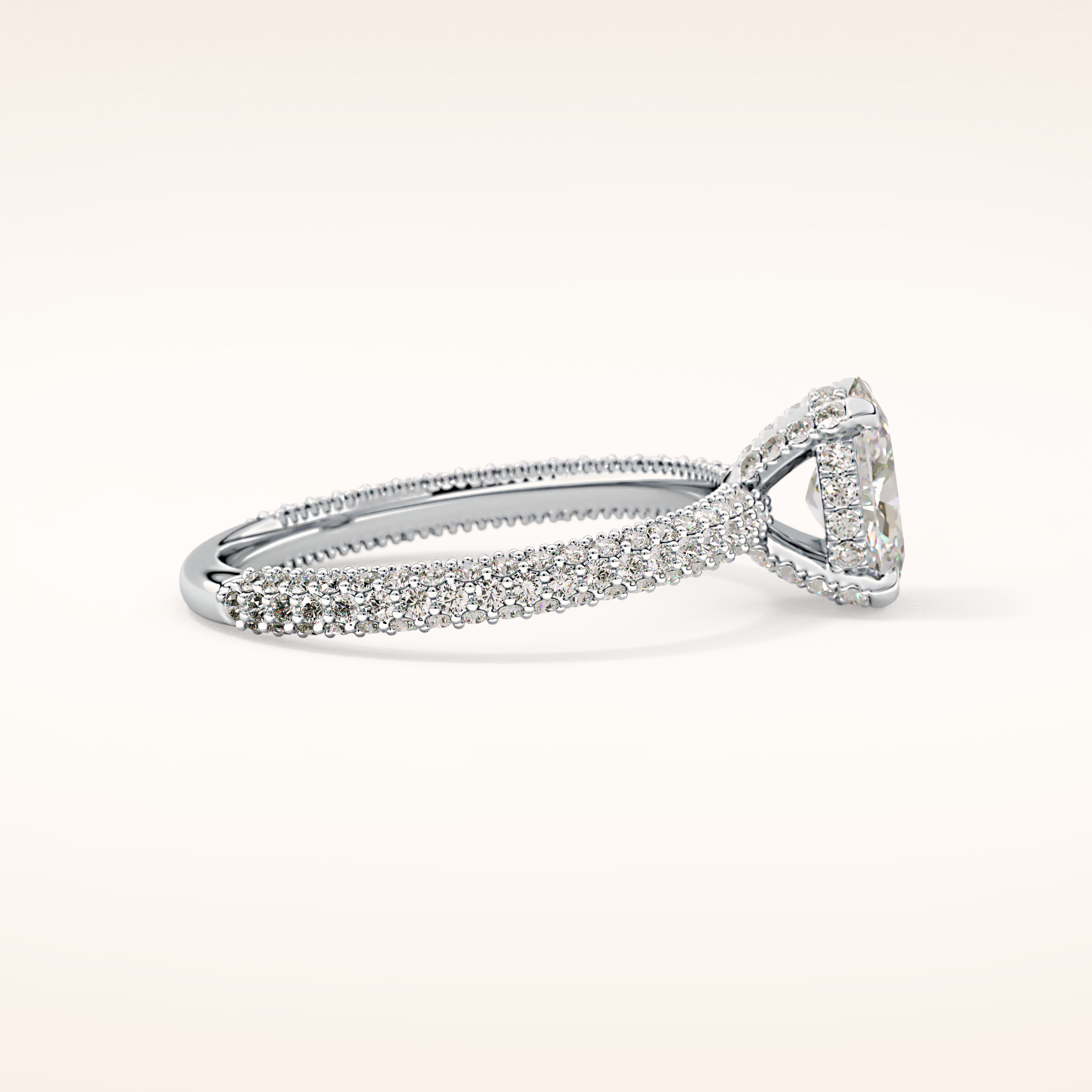 0.83 CT Oval Shaped Hidden Halo & Pave Moissanite Engagement Ring