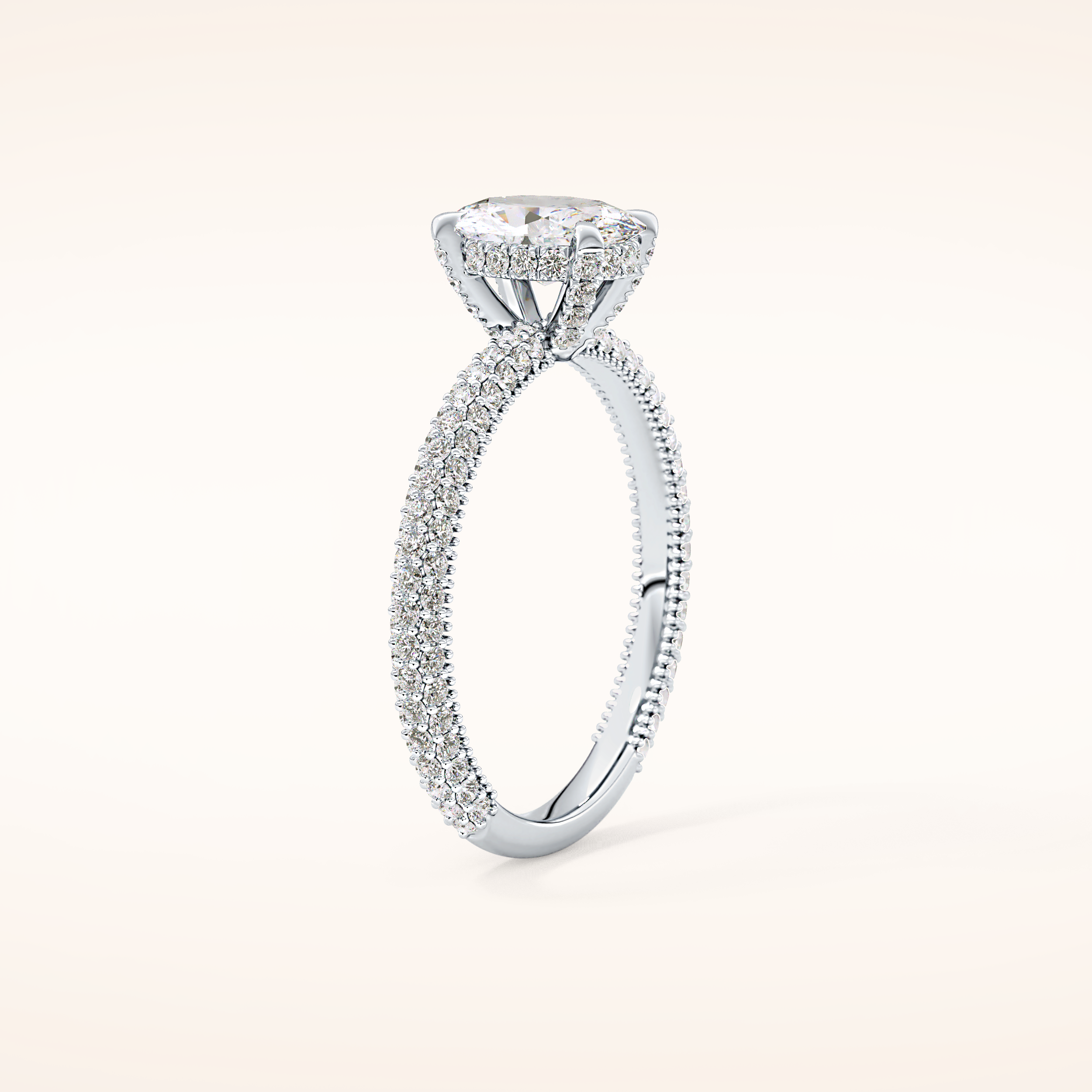 0.83 CT Oval Shaped Hidden Halo & Pave Moissanite Engagement Ring