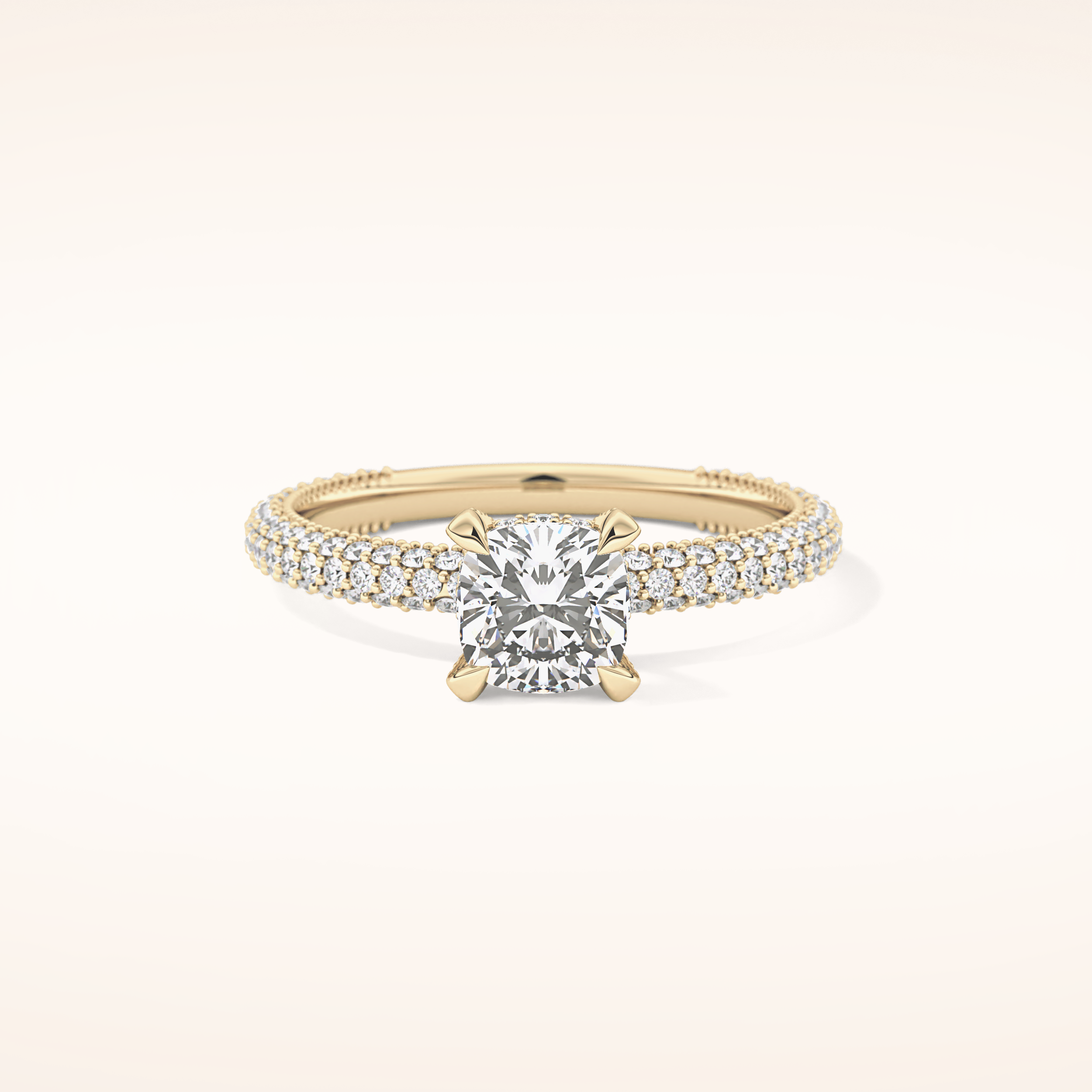 0.86 CT Cushion Shaped Hidden Halo & Pave Moissanite Engagement Ring