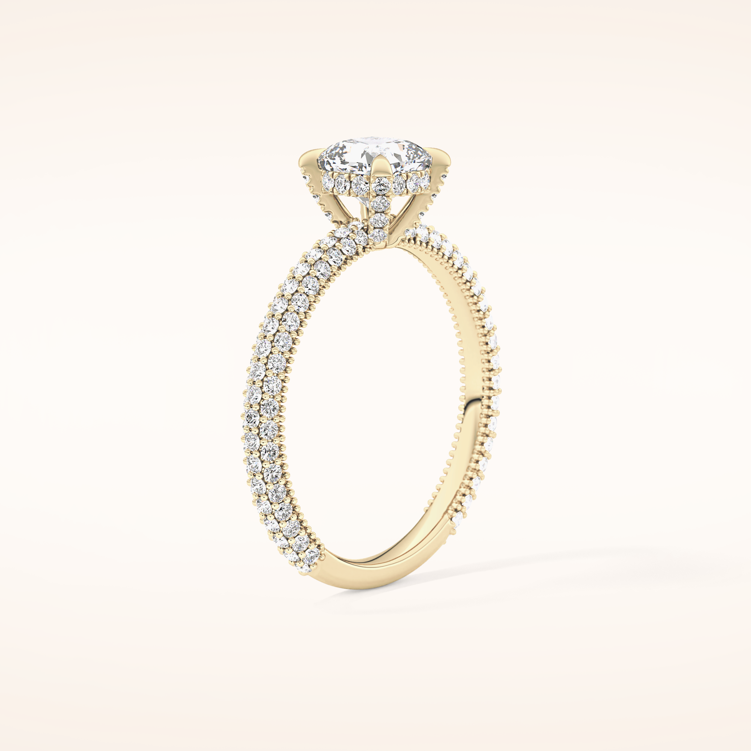 0.86 CT Cushion Shaped Hidden Halo & Pave Moissanite Engagement Ring