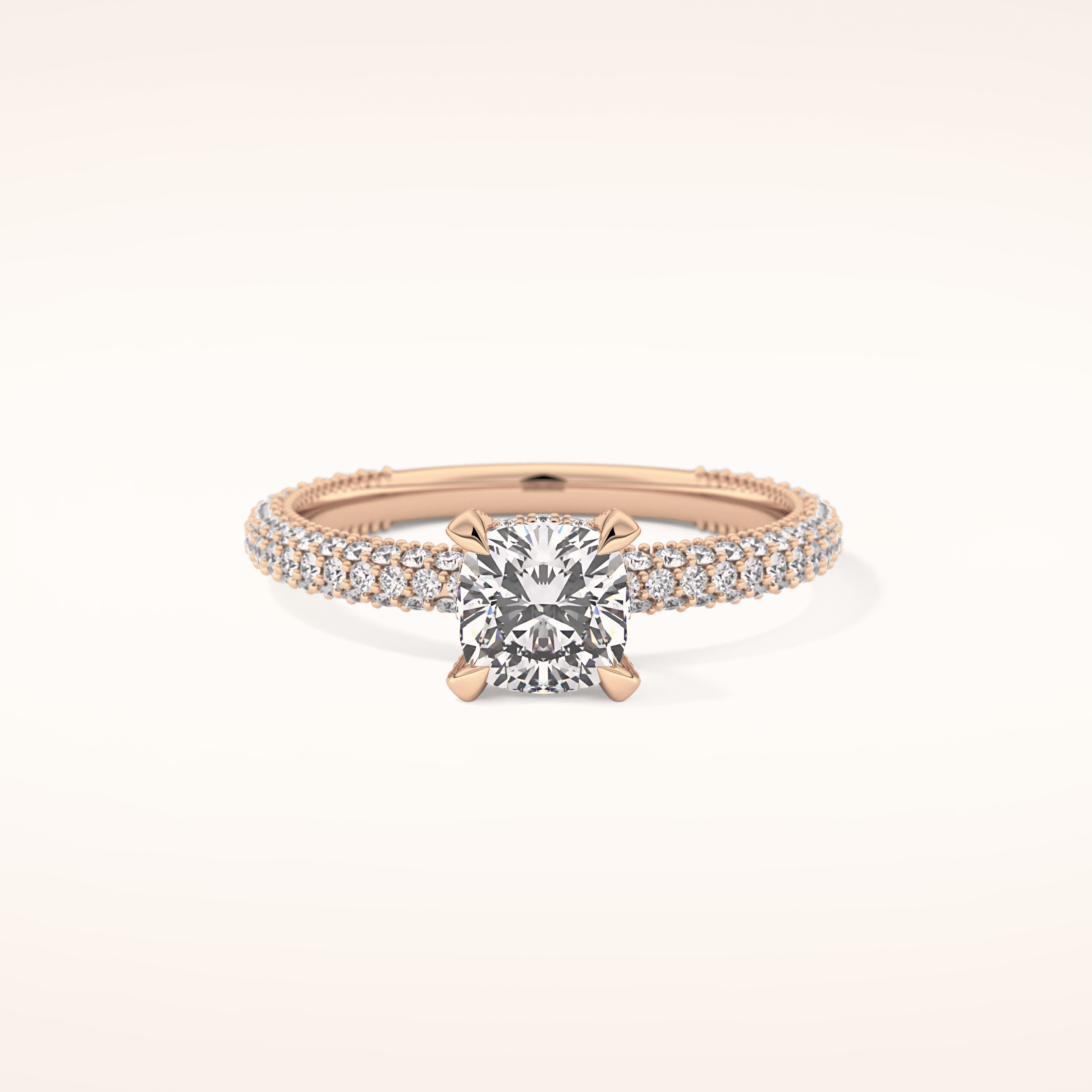 0.86 CT Cushion Shaped Hidden Halo & Pave Moissanite Engagement Ring
