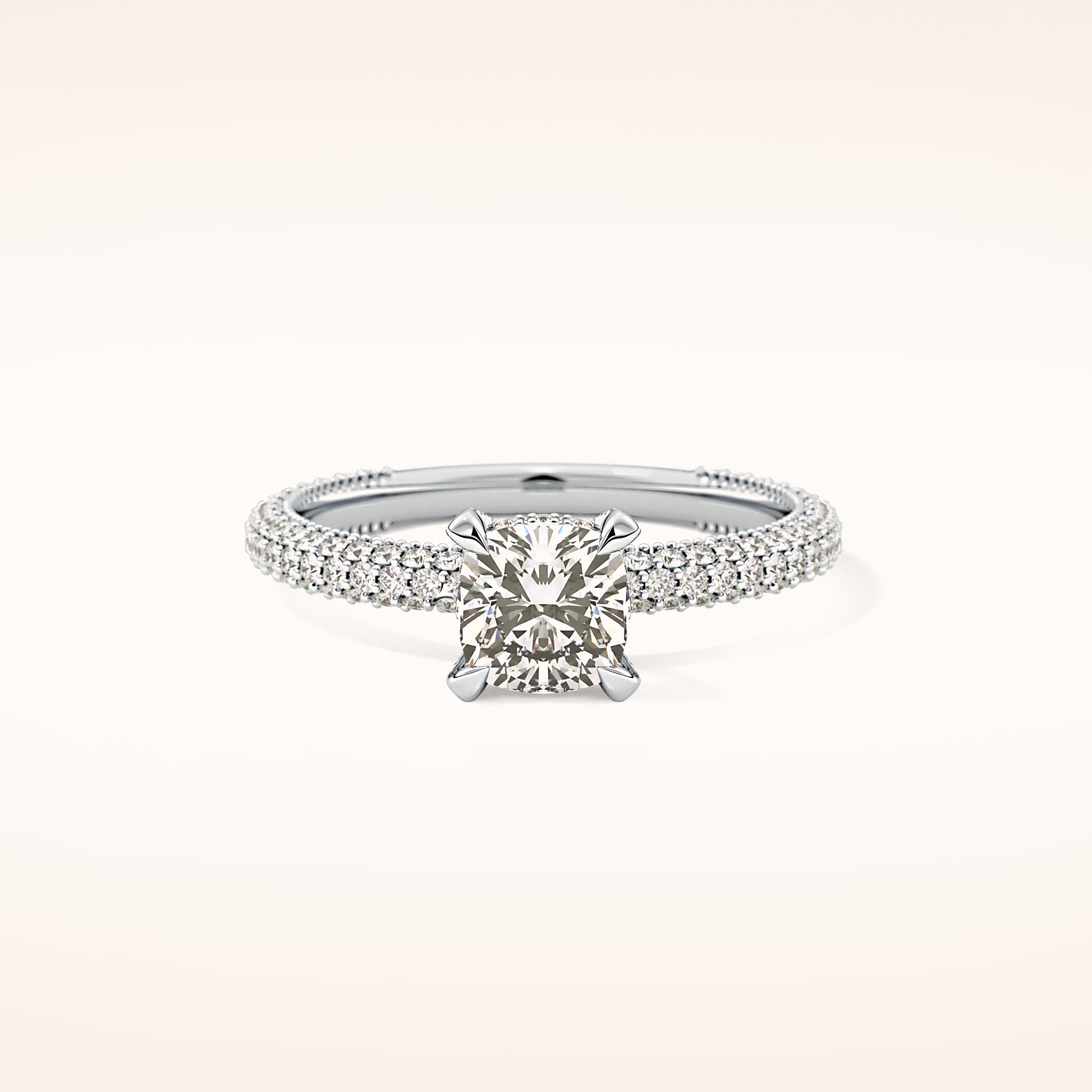 0.86 CT Cushion Shaped Hidden Halo & Pave Moissanite Engagement Ring