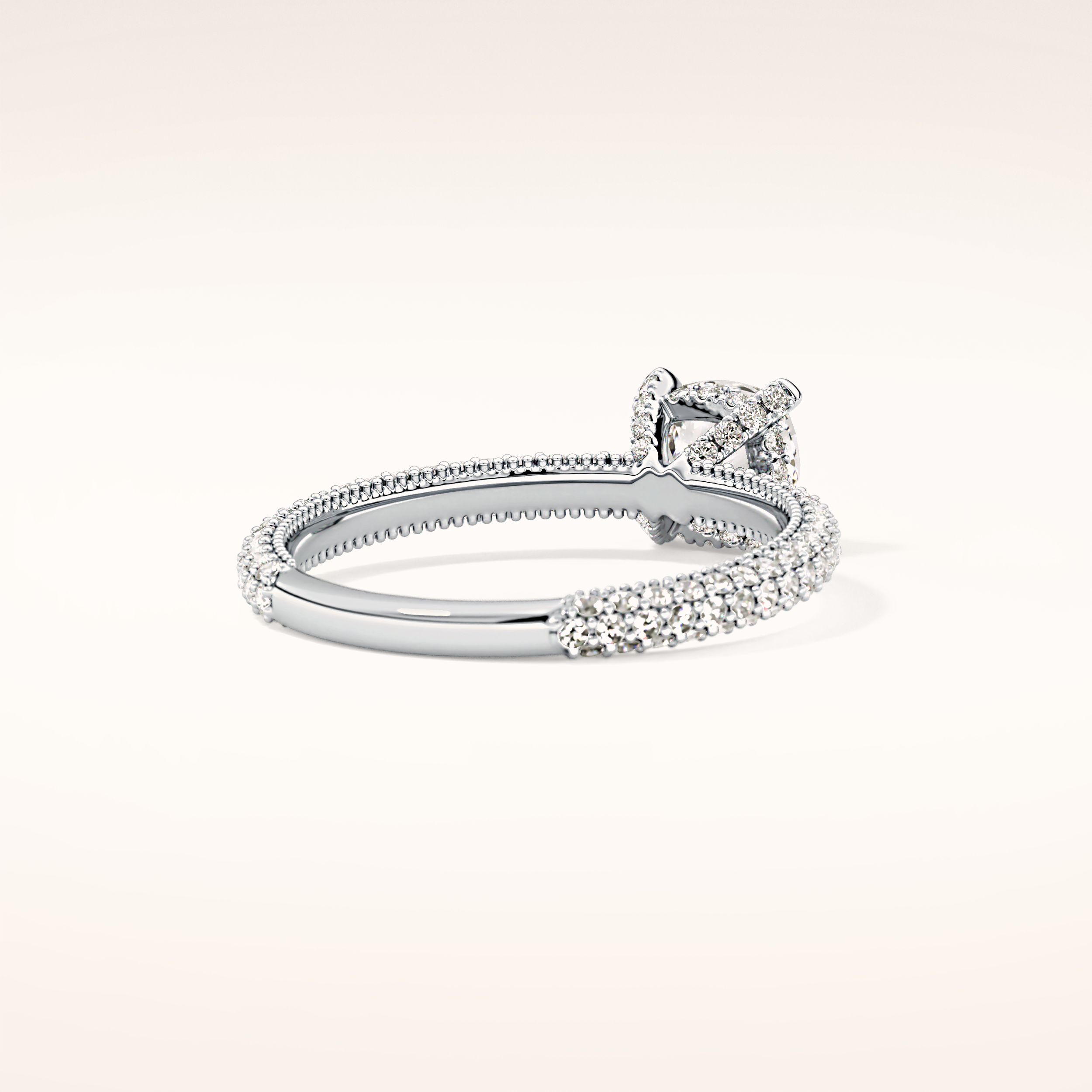 0.86 CT Cushion Shaped Hidden Halo & Pave Moissanite Engagement Ring