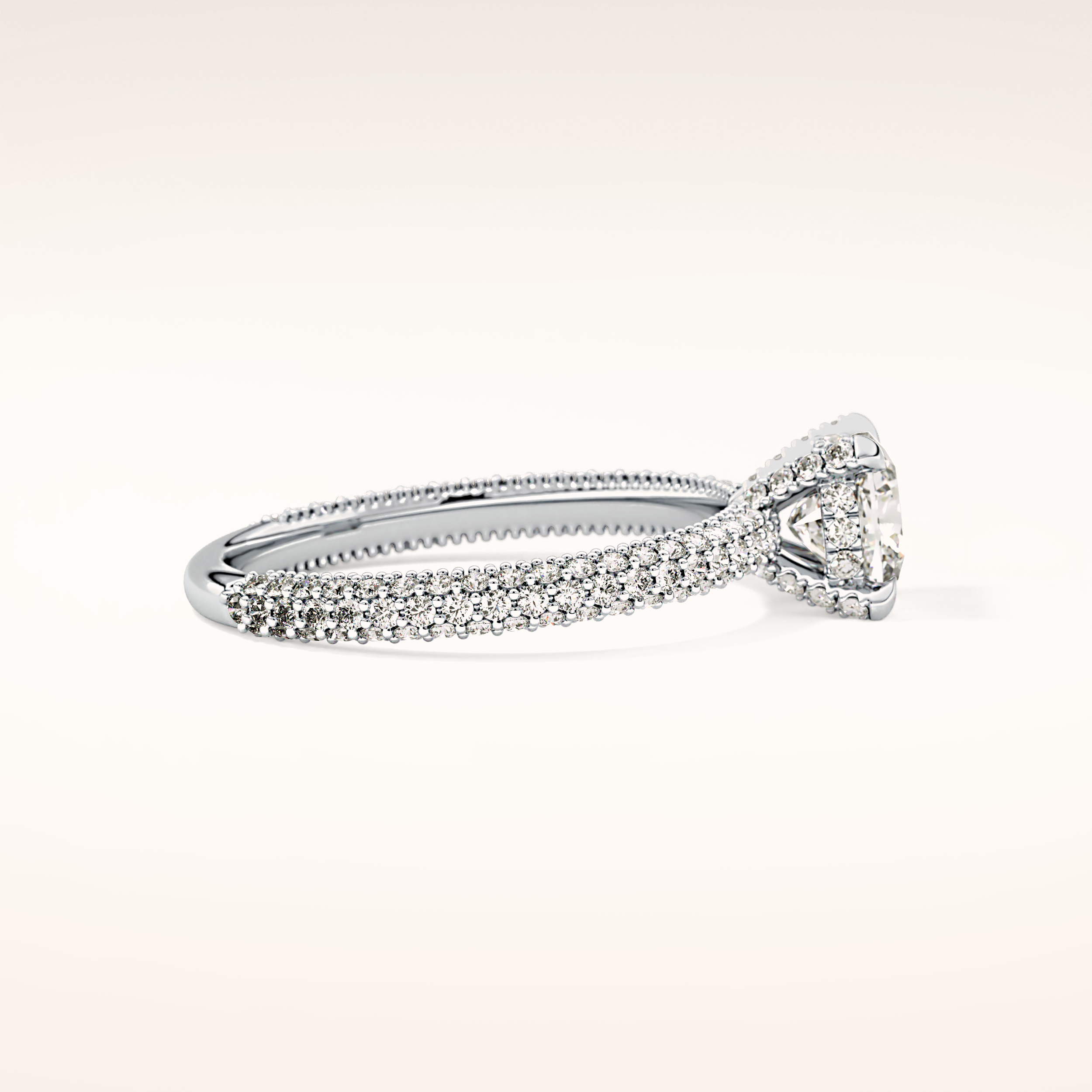 0.86 CT Cushion Shaped Hidden Halo & Pave Moissanite Engagement Ring