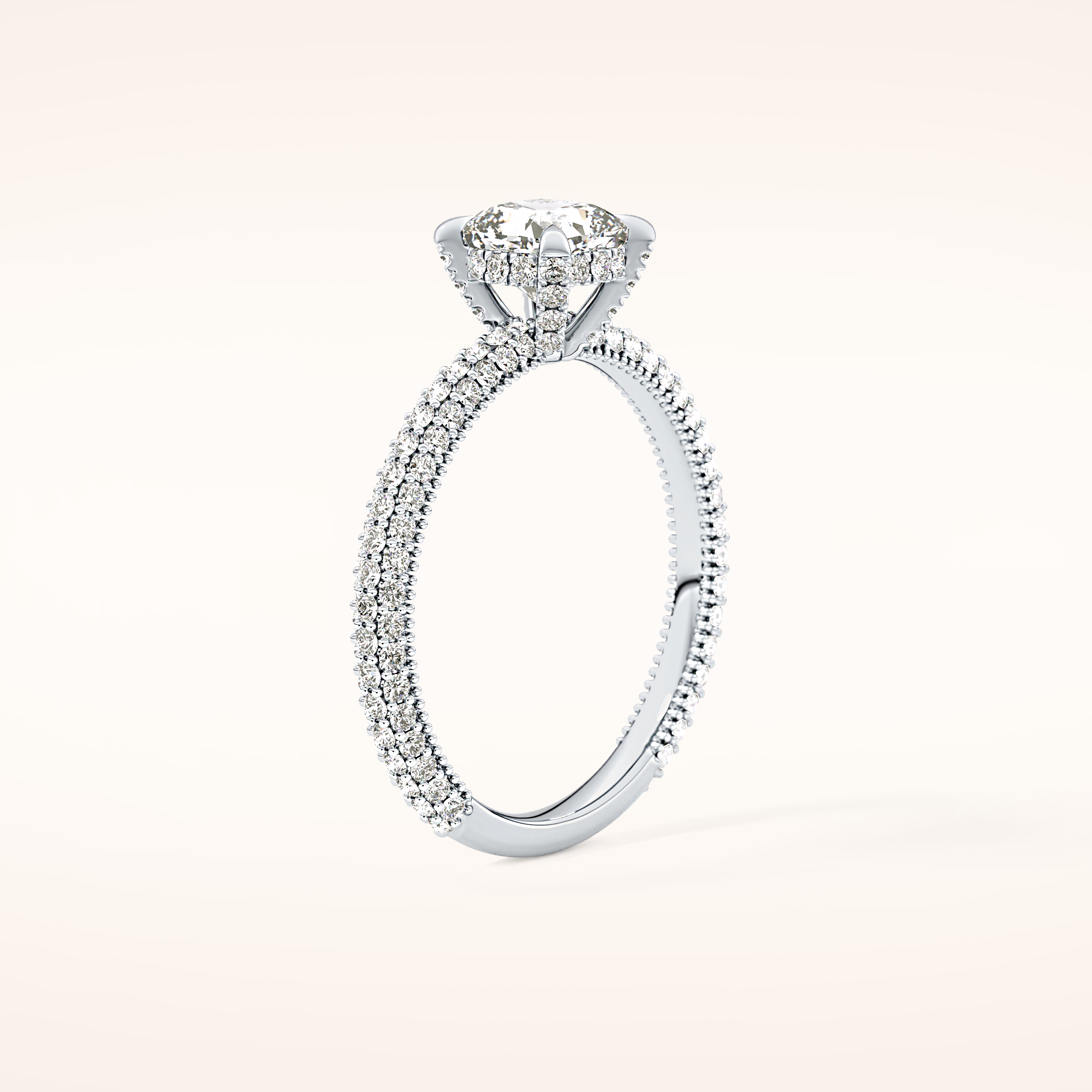0.86 CT Cushion Shaped Hidden Halo & Pave Moissanite Engagement Ring