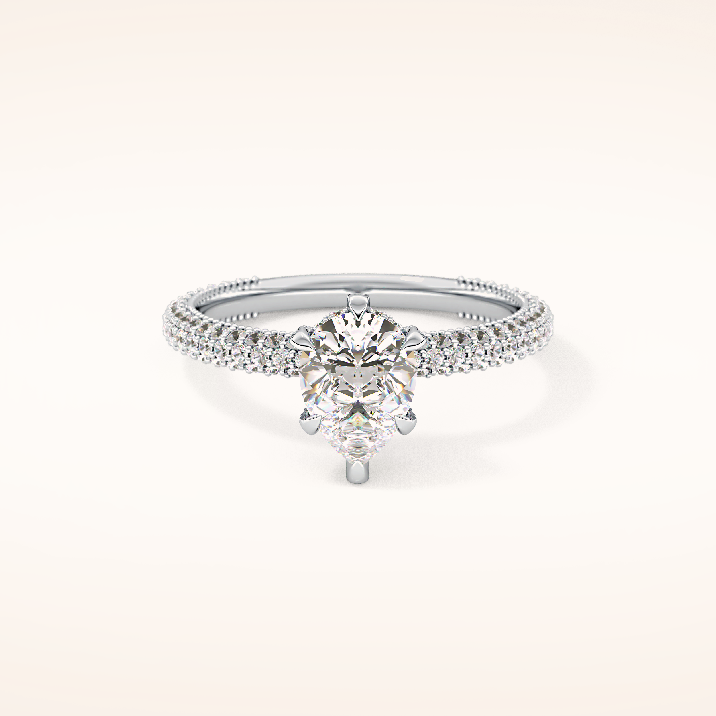 0.81 CT Pear Shaped Hidden Halo & Pave Moissanite Engagement Ring