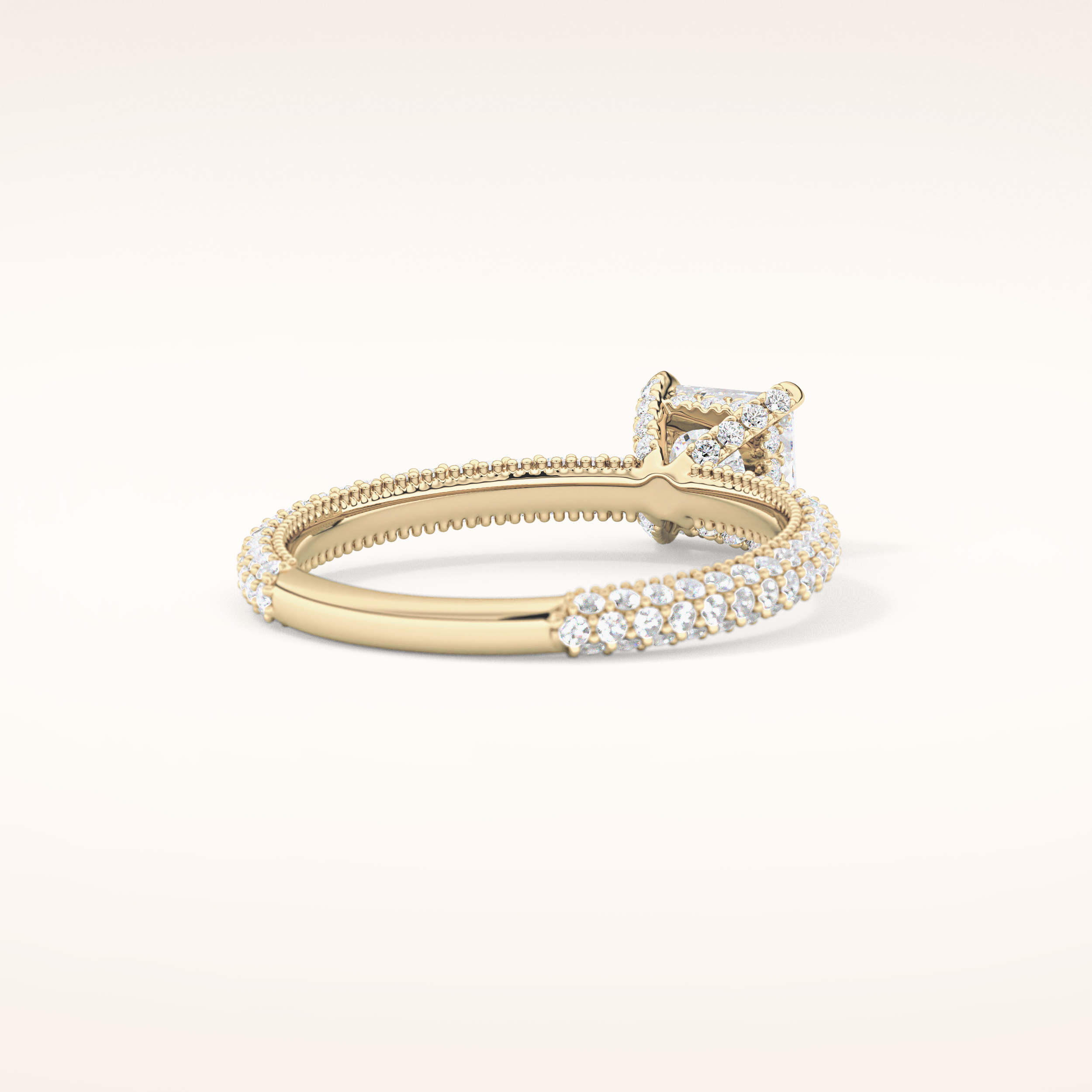 0.78 CT Princess Shaped Hidden Halo & Pave Moissanite Engagement Ring