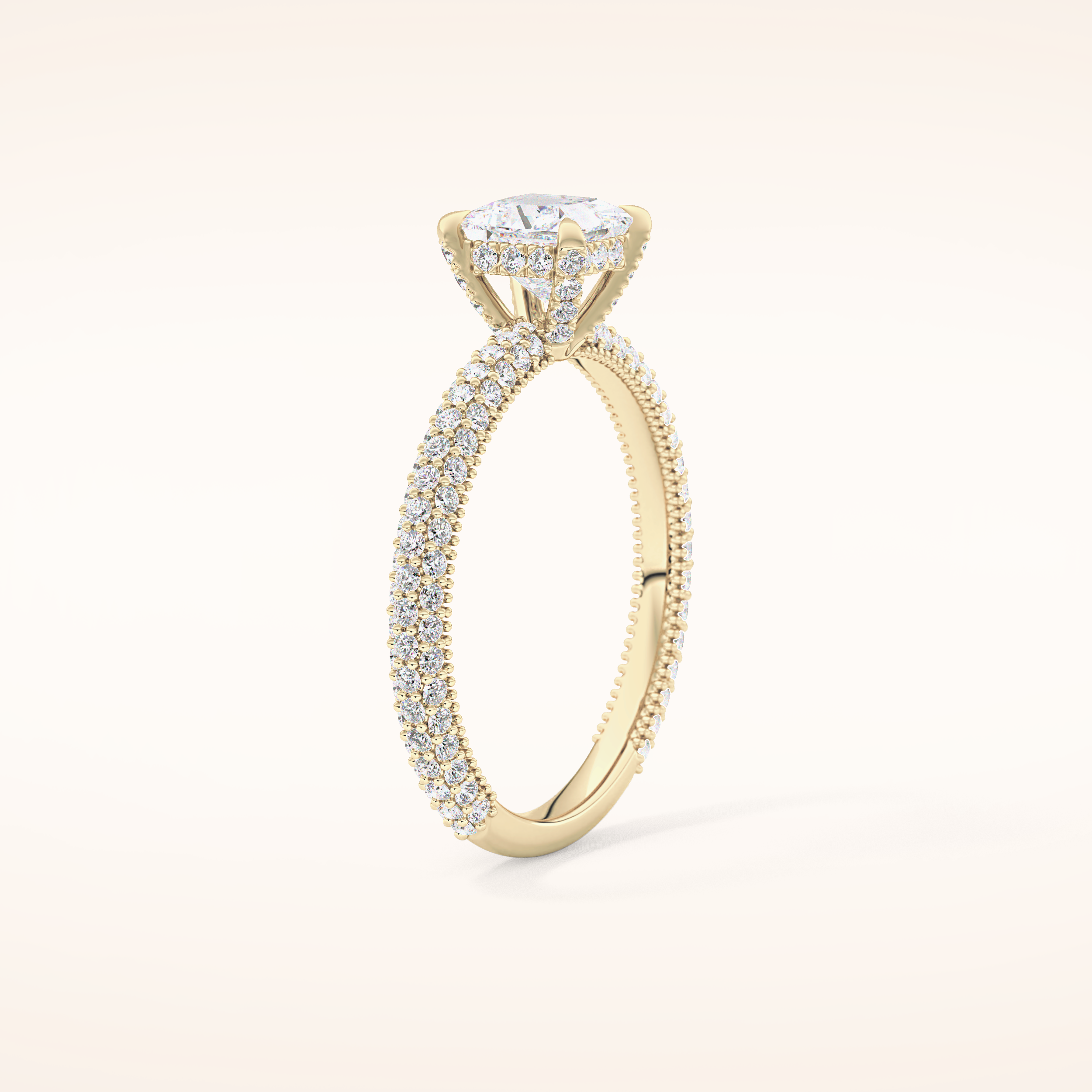 0.78 CT Princess Shaped Hidden Halo & Pave Moissanite Engagement Ring
