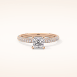 0.78 CT Princess Shaped Hidden Halo & Pave Moissanite Engagement Ring